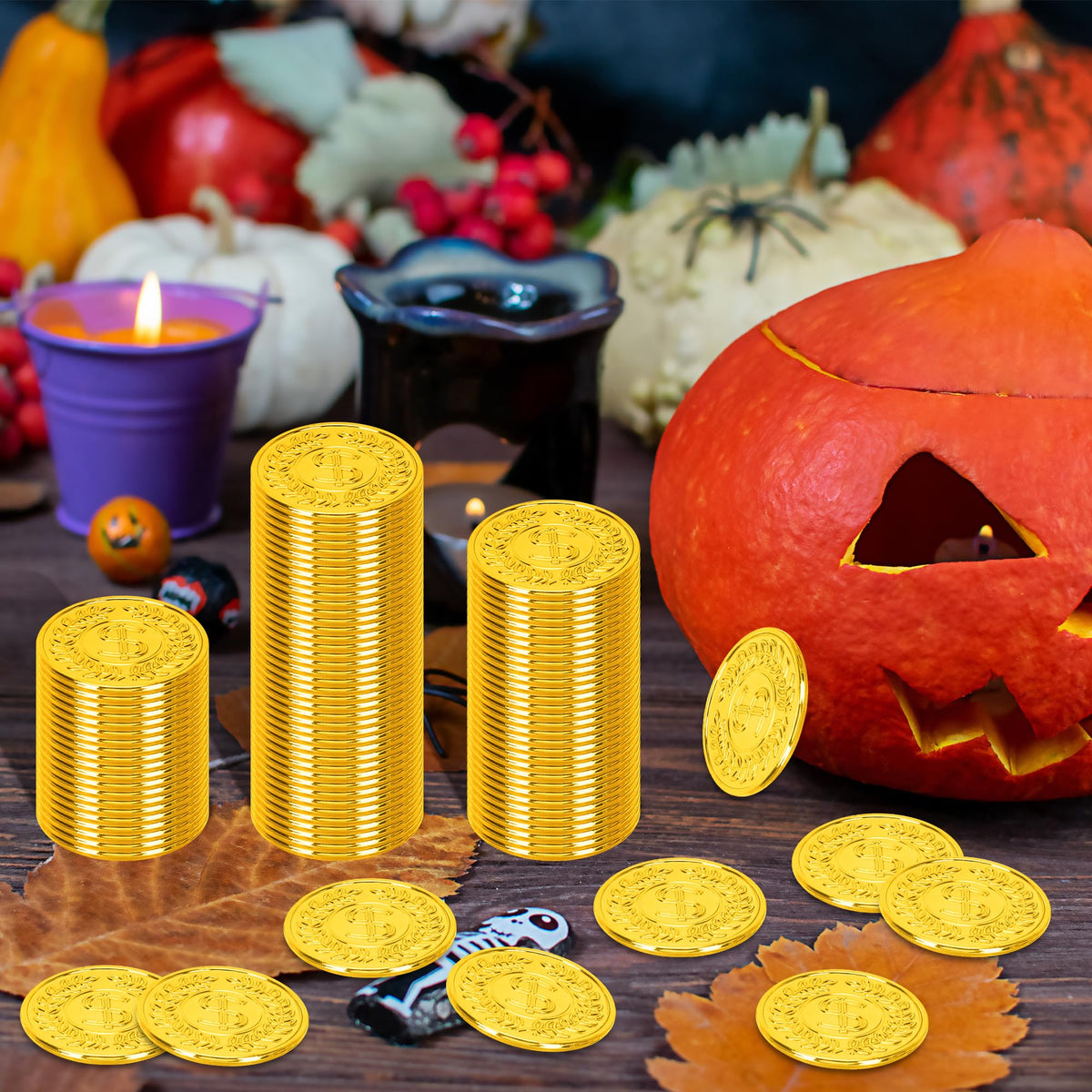 FULLIVE 120 Pcs Plastic Gold Coins – 1.4 in Pirate Treasure Tokens for Kids & Parties