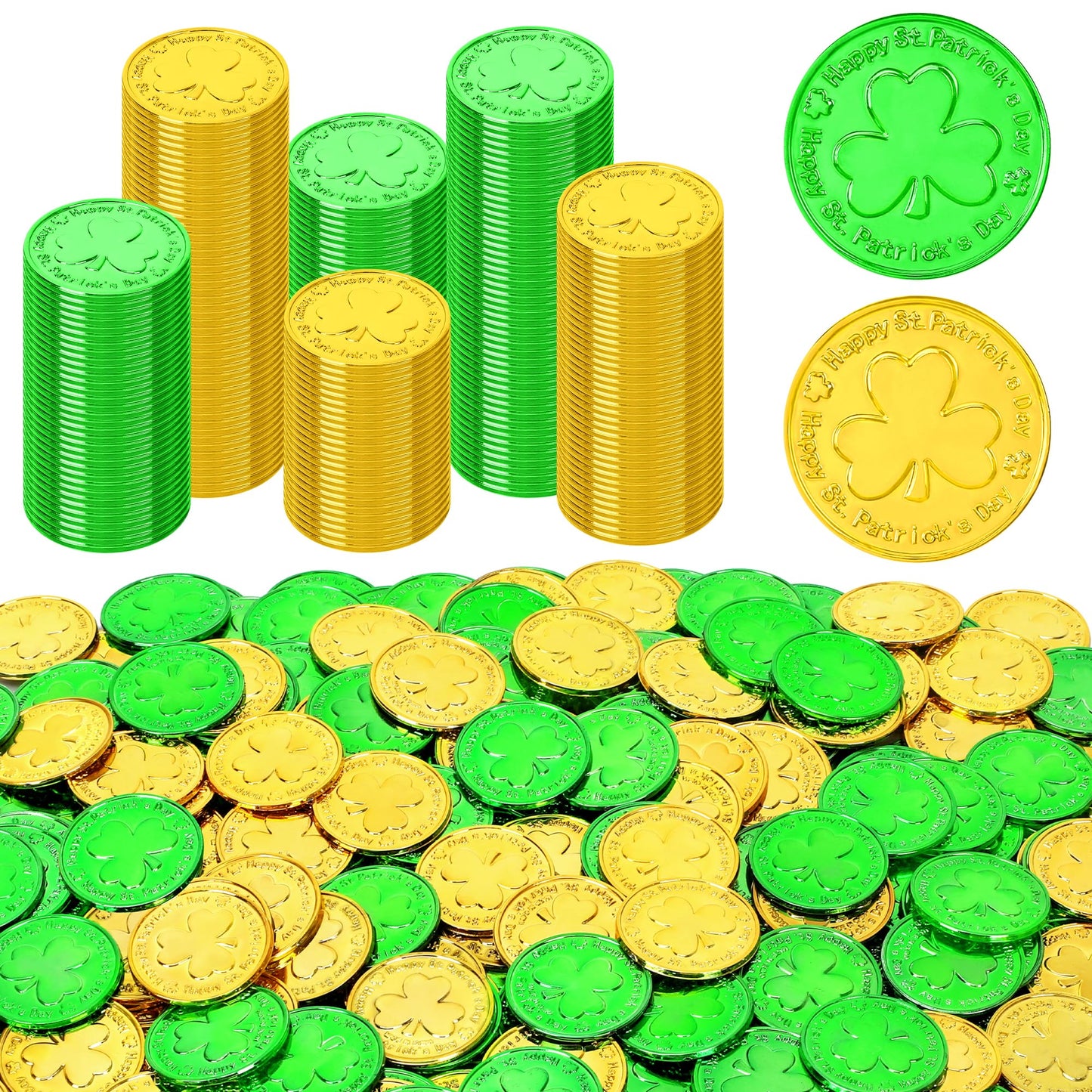 Fullive 120 PCS St Patrick's Day Coins — Gold & Green Shamrock Decor & Party Favors