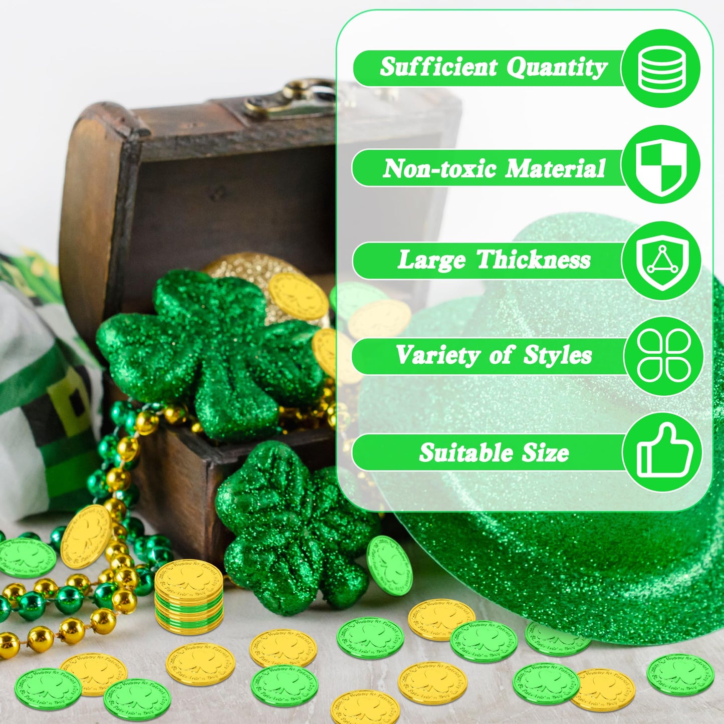 Fullive 120 PCS St Patrick's Day Coins — Gold & Green Shamrock Decor & Party Favors