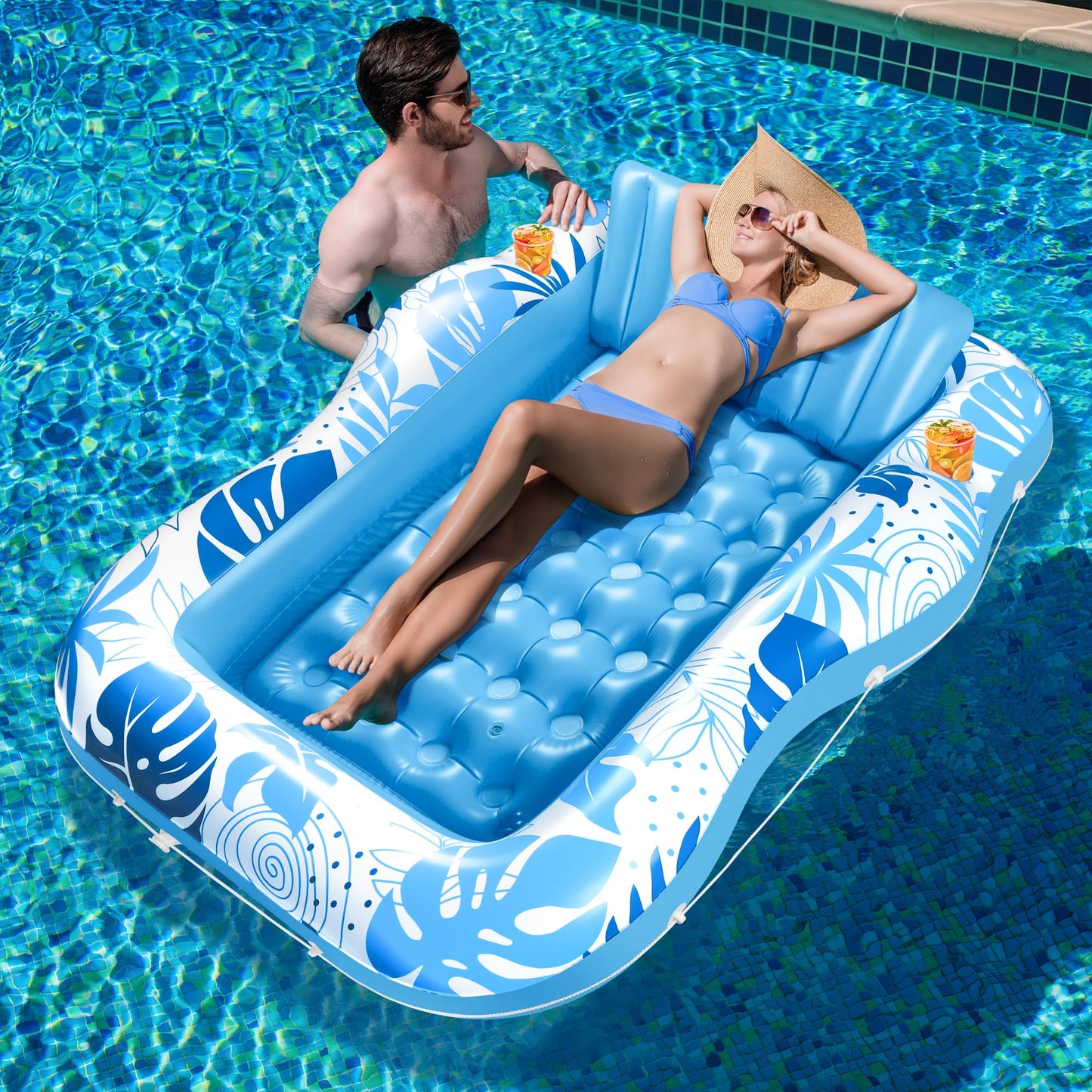 FULLIVE Tanning Pool Lounger – 80x61 inch 2-in-1 Sun Tub & Lounge Float