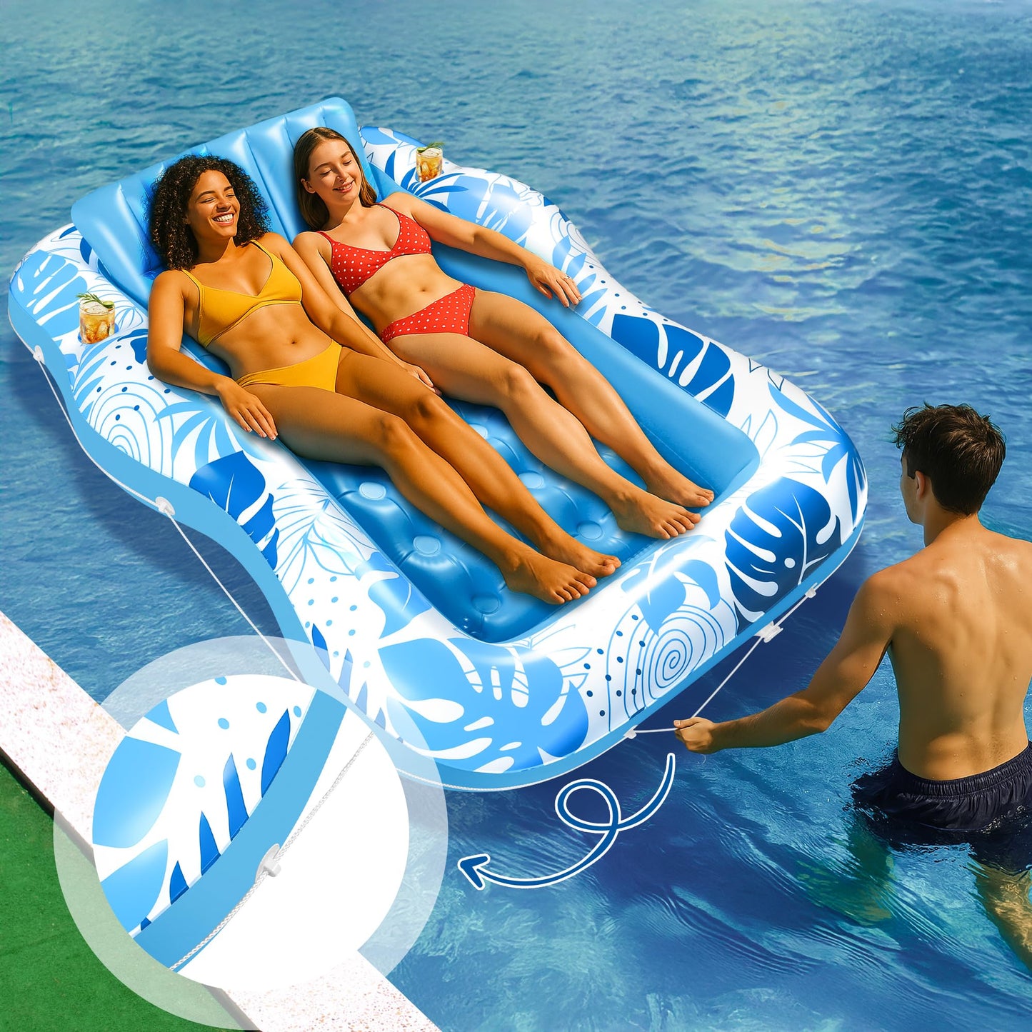 FULLIVE Tanning Pool Lounger – 80x61 inch 2-in-1 Sun Tub & Lounge Float