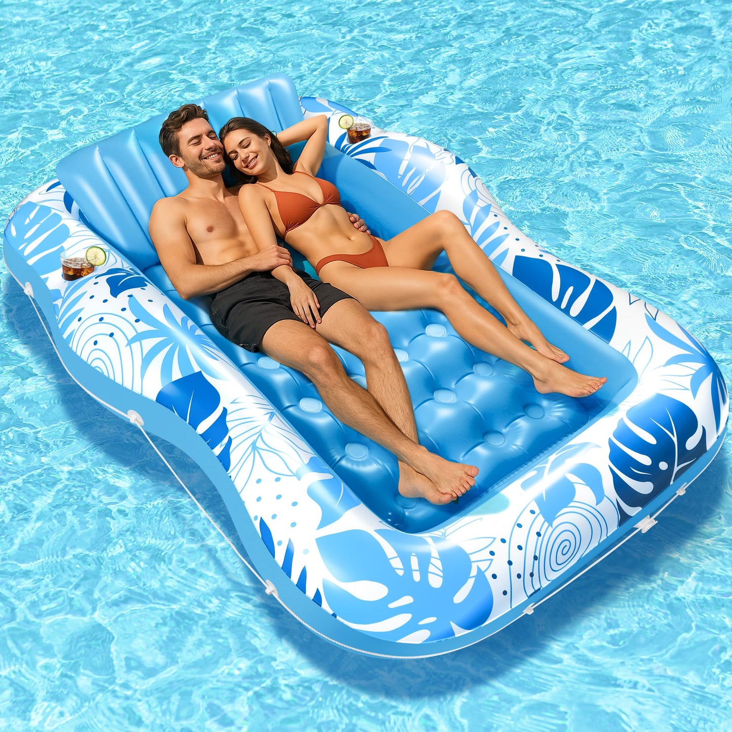 FULLIVE Tanning Pool Lounger – 80x61 inch 2-in-1 Sun Tub & Lounge Float