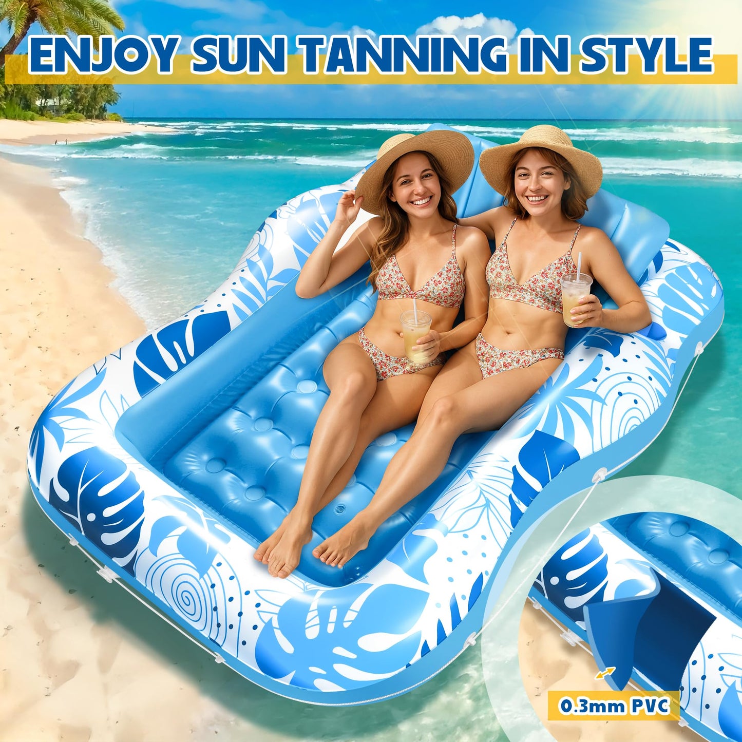 FULLIVE Tanning Pool Lounger – 80x61 inch 2-in-1 Sun Tub & Lounge Float