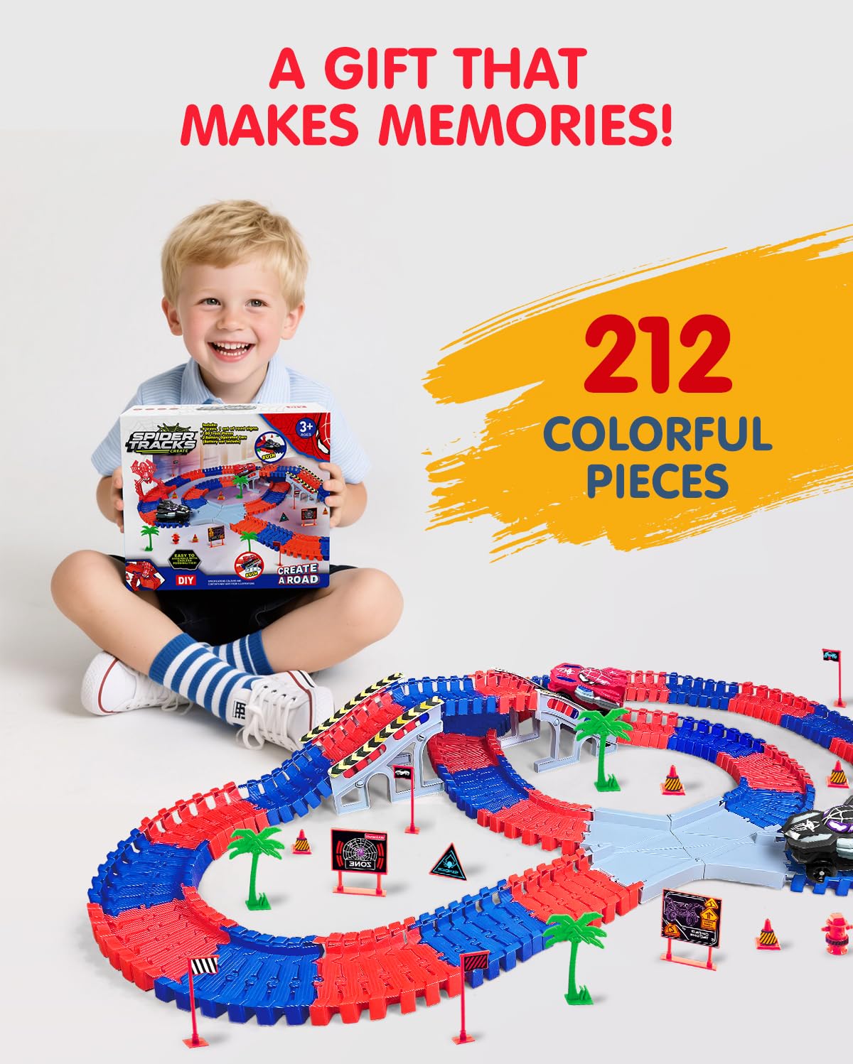 Fullware Spider Hero Race Track Toy — 212-Piece STEM Track Set for Kids 3-8