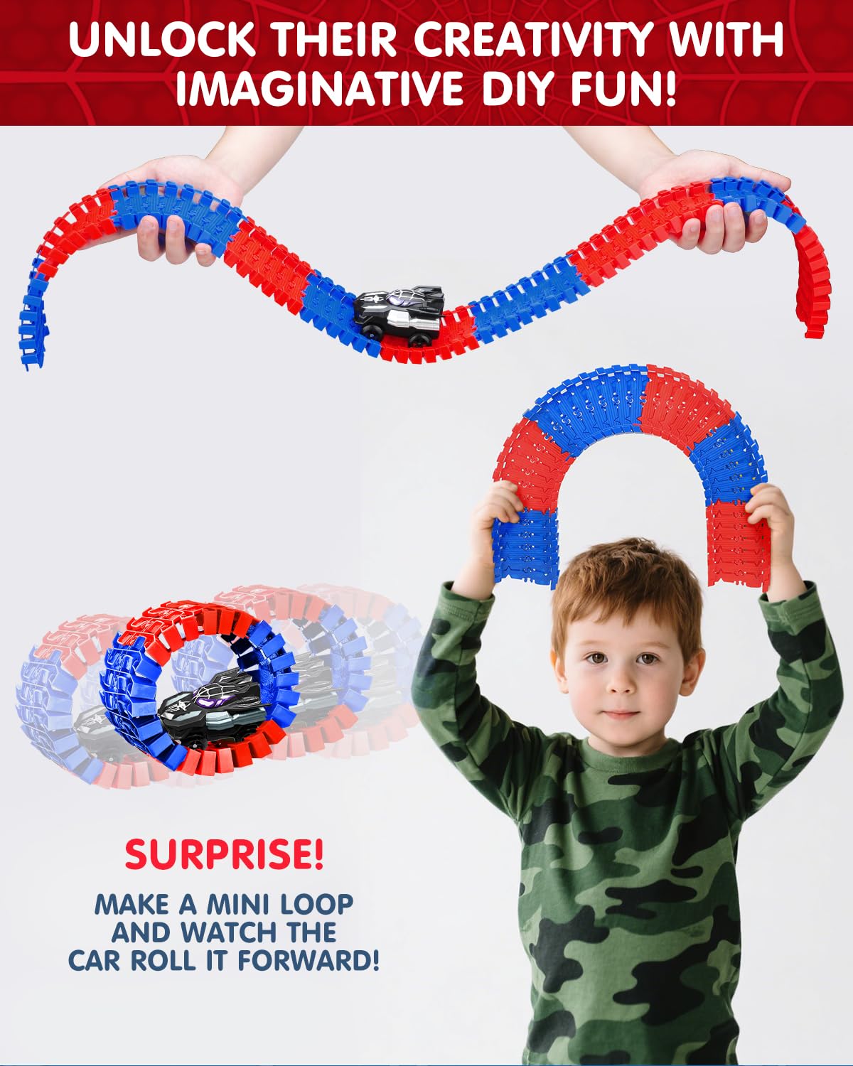 Fullware Spider Hero Race Track Toy — 212-Piece STEM Track Set for Kids 3-8