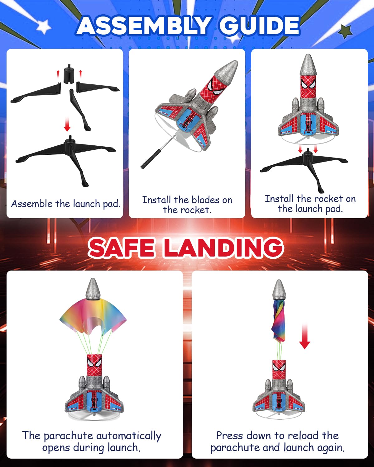 Fullware Rocket Launcher for Kids – 2nd Gen, 200ft Flight, Spider Pattern