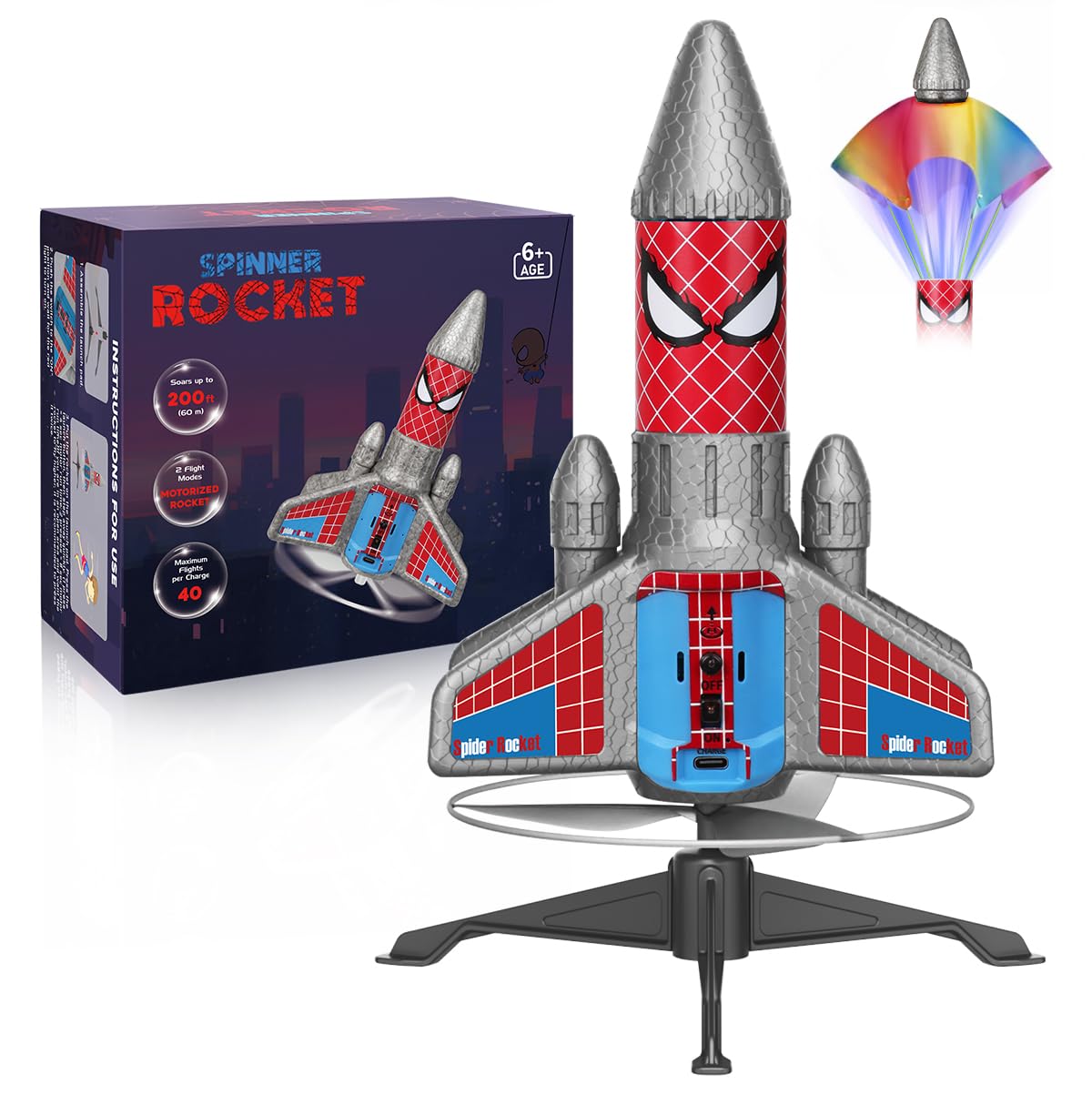 Fullware Rocket Launcher for Kids – 2nd Gen, 200ft Flight, Spider Pattern