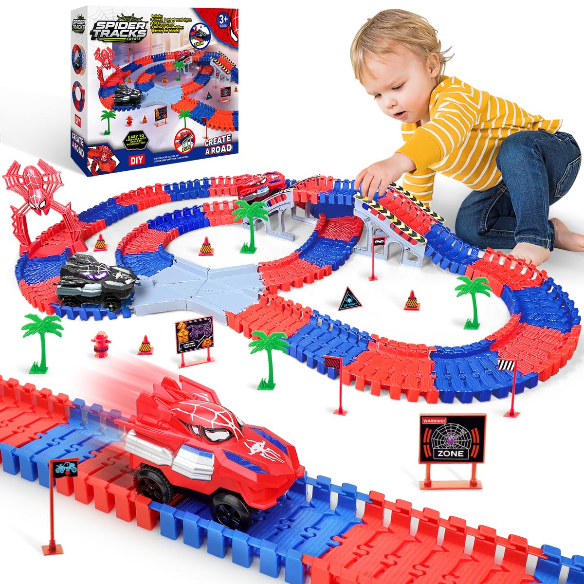 Fullware Spider Hero Race Track Toy — 212-Piece STEM Track Set for Kids 3-8