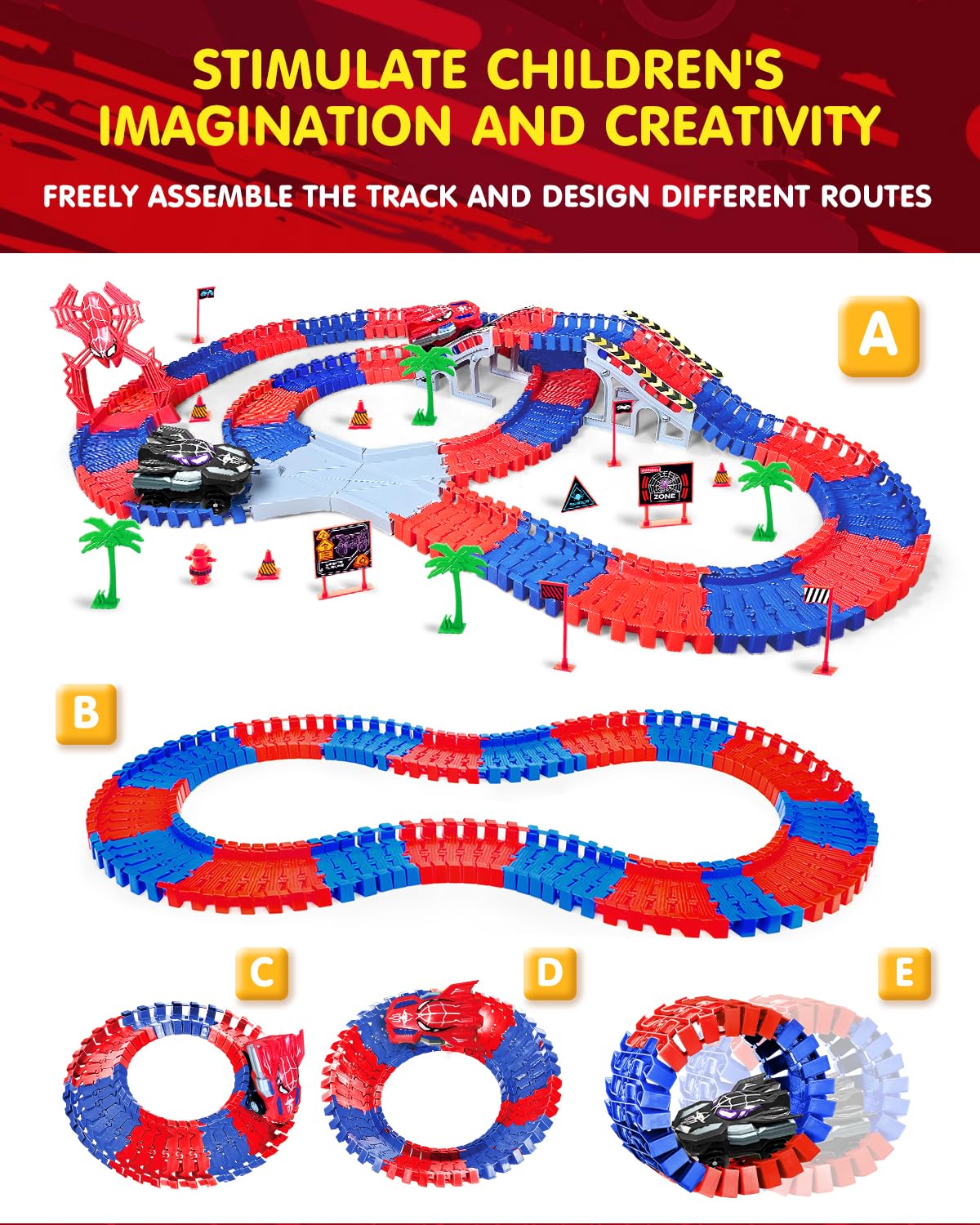 Fullware Spider Hero Race Track Toy — 212-Piece STEM Track Set for Kids 3-8