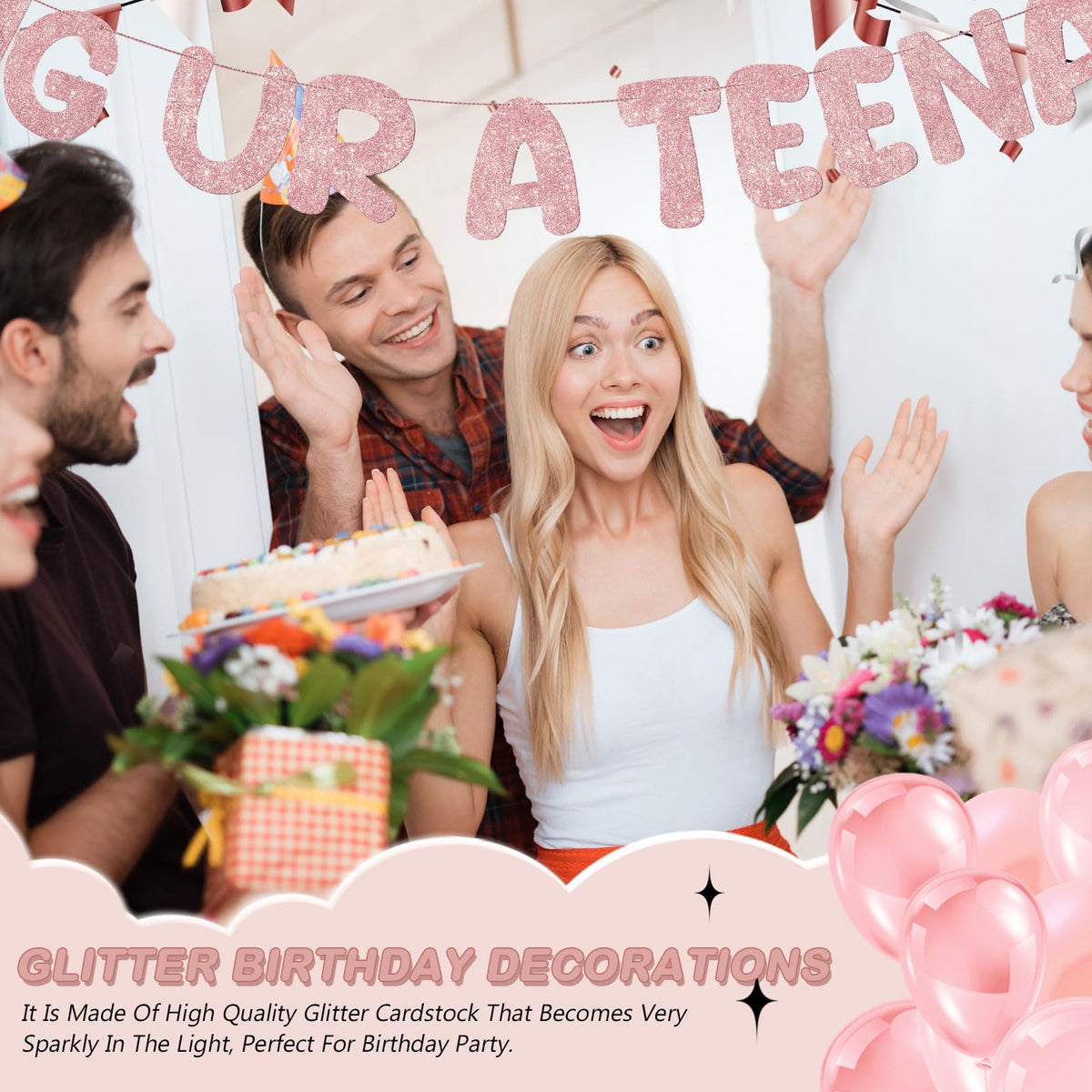 Fulmoon OMG Ur a Teenager Glitter Banner - 13th Birthday Decor (Rose Gold)