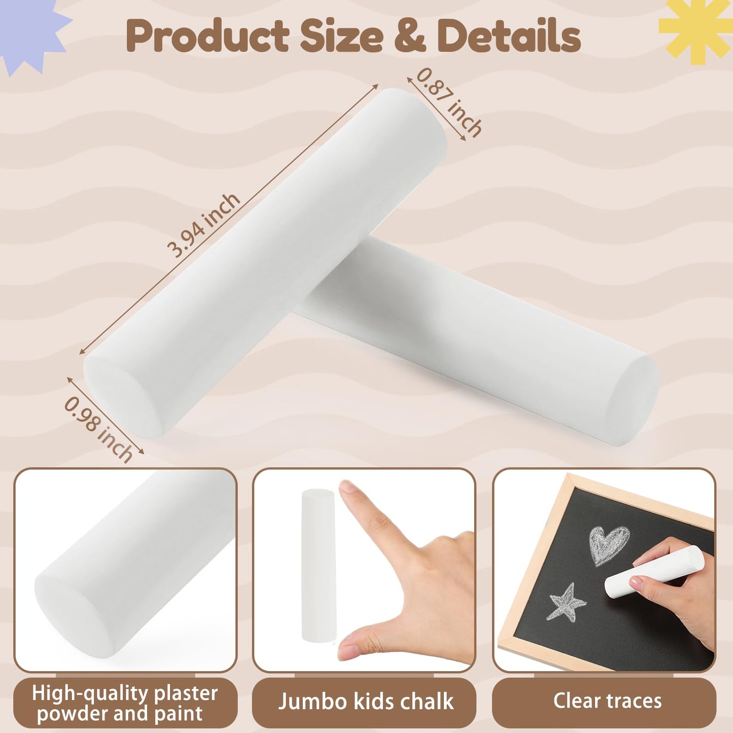Fulmoon 80 Pcs Jumbo Sidewalk Chalk Bulk – Washable Outdoor Chalk for Kids & Adults (White)