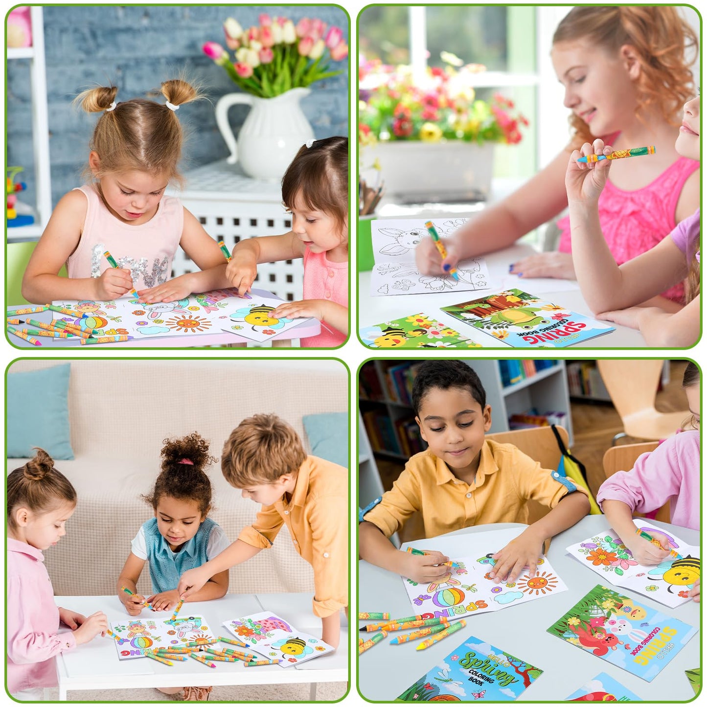 Fulmoon 144 Pcs Spring Mini Coloring Books with Crayons Set | Party Favors & Travel Activities