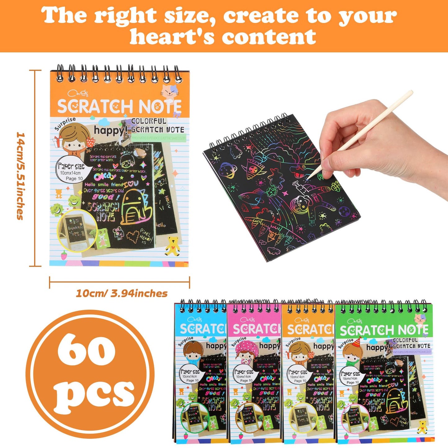 Fulmoon 60 Pcs Scratch Note Pads with Wooden Stylus – Rainbow Color Reveal Craft Kits