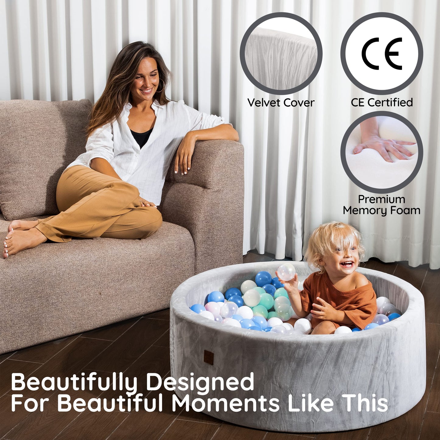 Fulton & Ivy Premium Baby & Toddler Ball Pit — Memory Foam, Non-Toxic, Easy-Clean (35.5-inch diameter x 11.8-inch height)