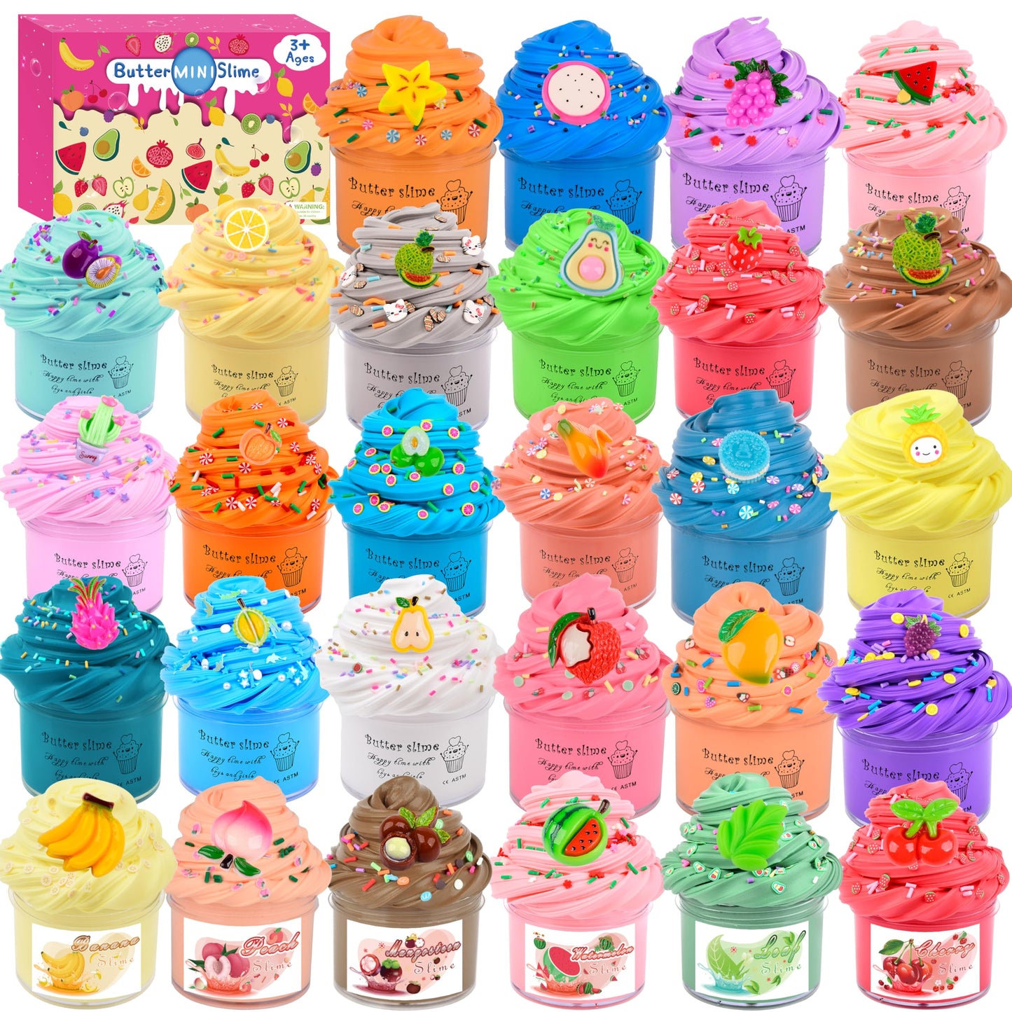 Fumeetplax 28-Pack Butter Slime Kit – Peach, Watermelon & Fruit Slimes for Kids