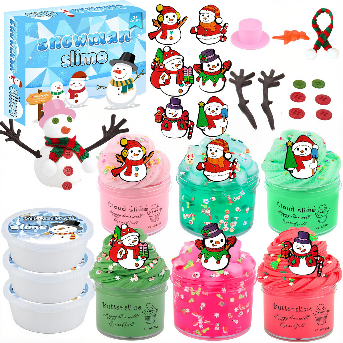 Fumeetplax 9 Pack Snowman Theme Slime Kit – Clear, Cloud & Butter Slime | Do You Want to Build a Snowman