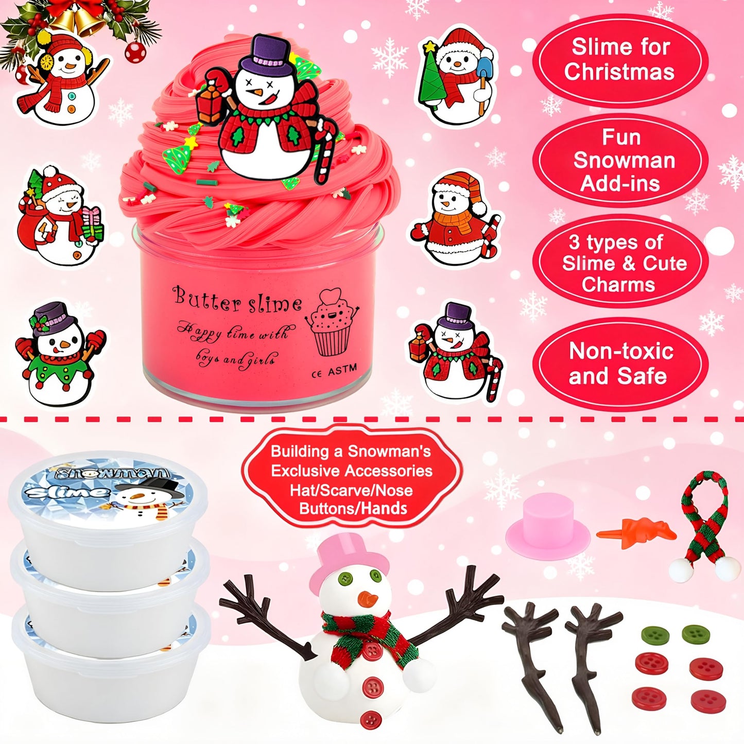 Fumeetplax 9 Pack Snowman Theme Slime Kit – Clear, Cloud & Butter Slime | Do You Want to Build a Snowman