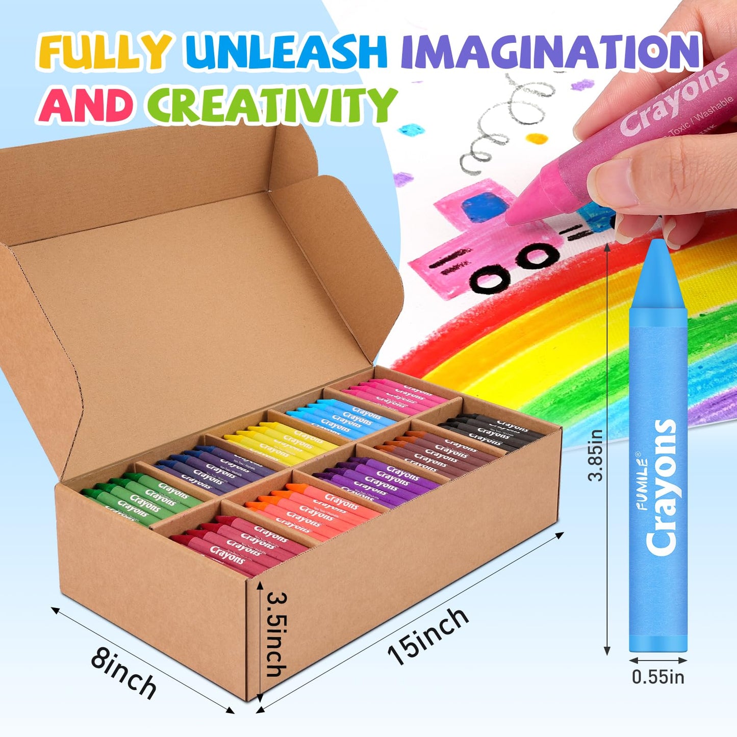 FUMILE 300-Pack Jumbo Crayons for Toddlers – Washable, Unbreakable, 10 Bright Colors
