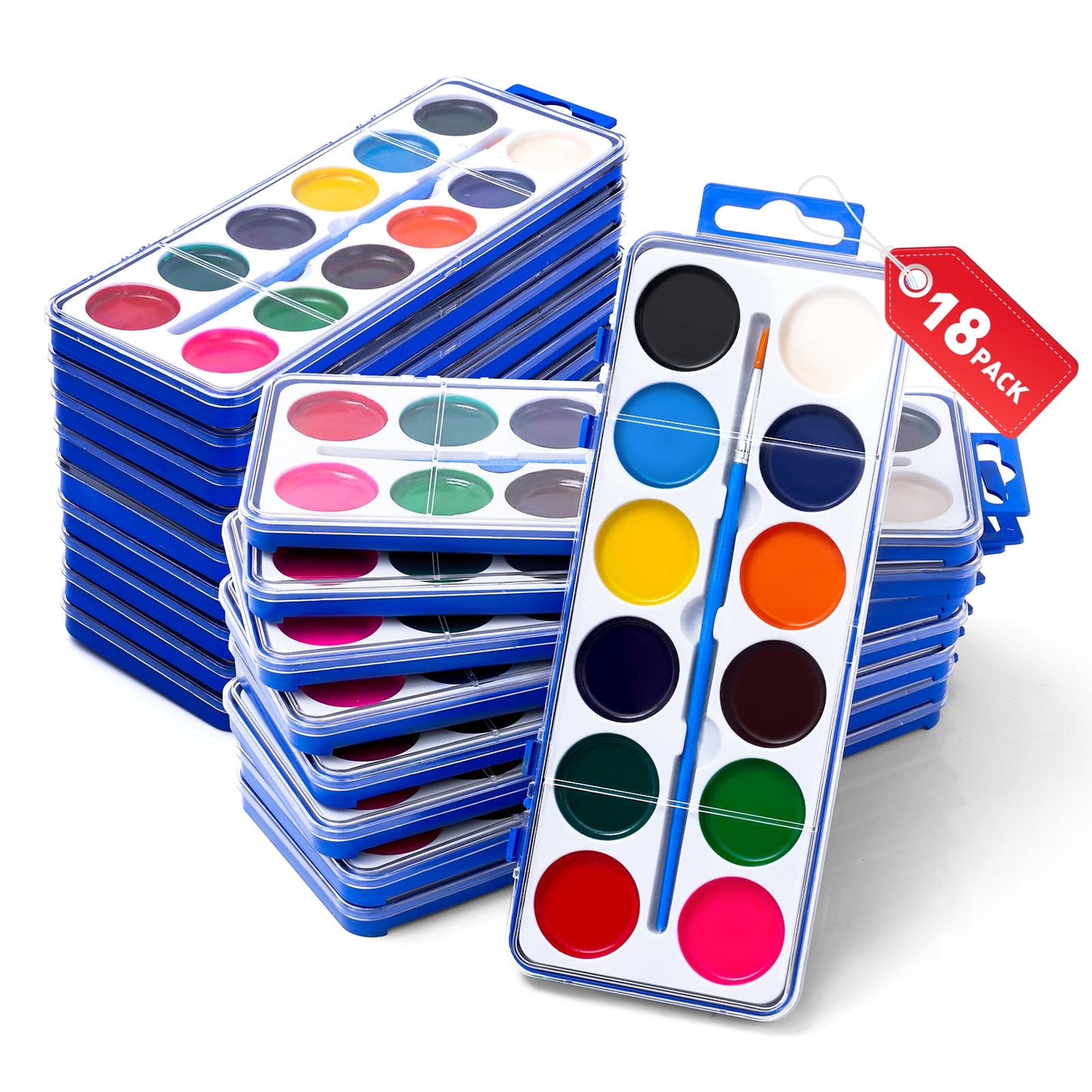 FUMILE 18-Pack Watercolor Paint Set for Kids – 12 Colors with Brush
