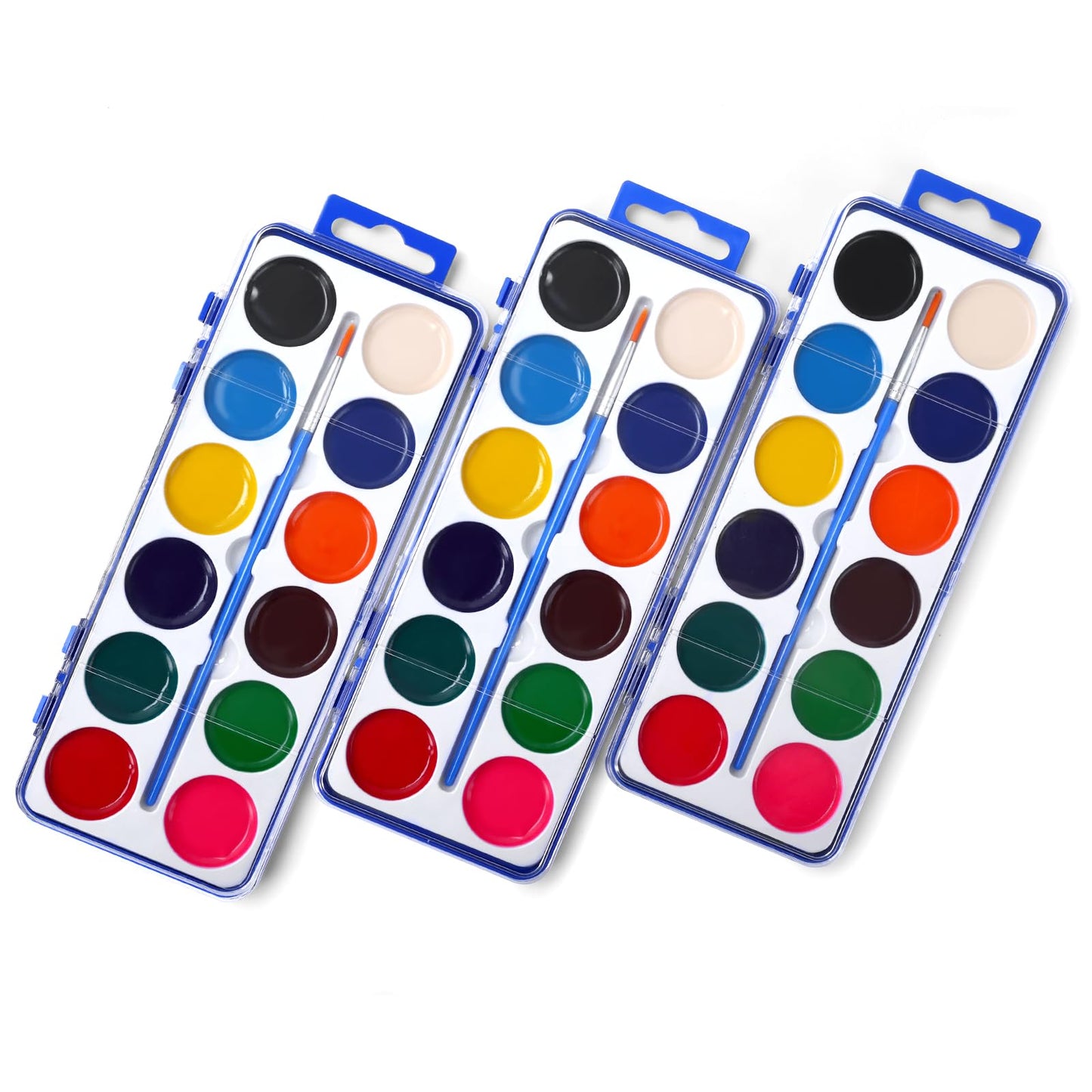 FUMILE 3 Pack Watercolor Paint Set for Kids – 12 Colors with Brush for Party & Classroom