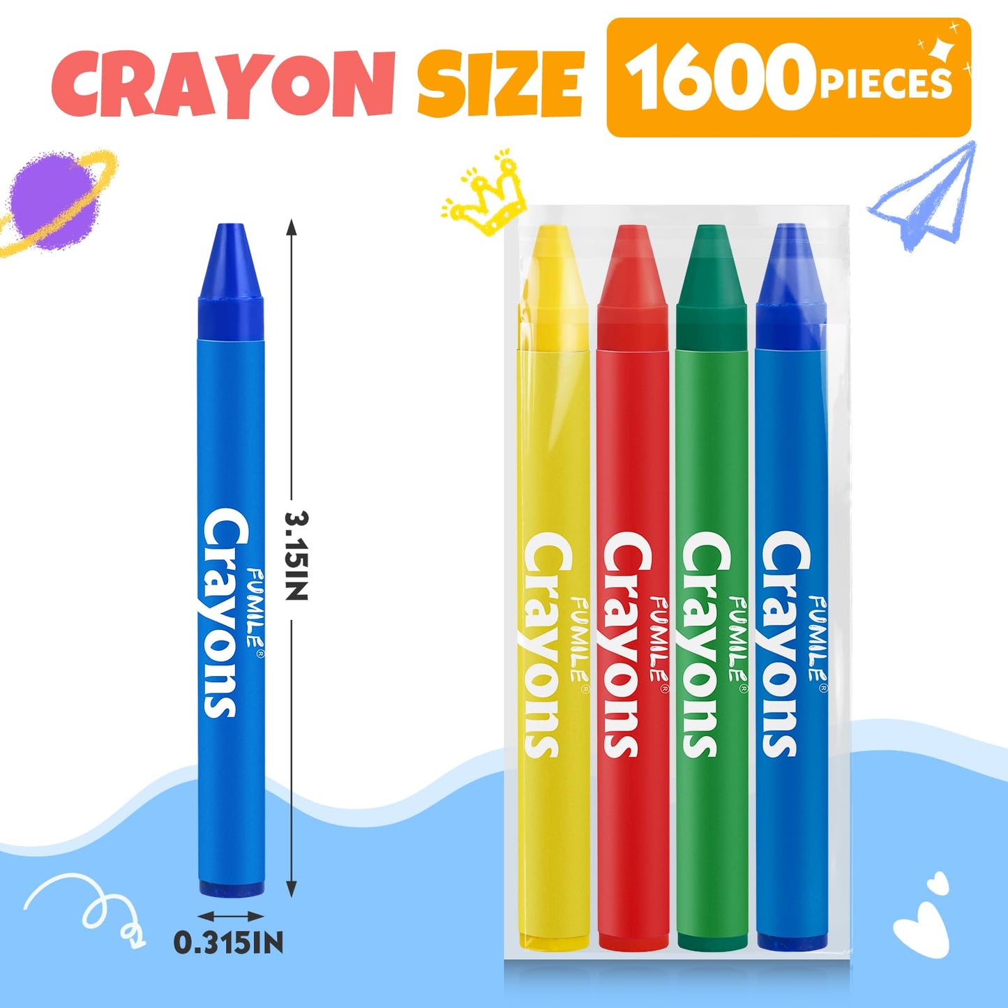 FUMILE 1600-Count Crayon Set: 400 Packs of 4 Colors for Parties and School