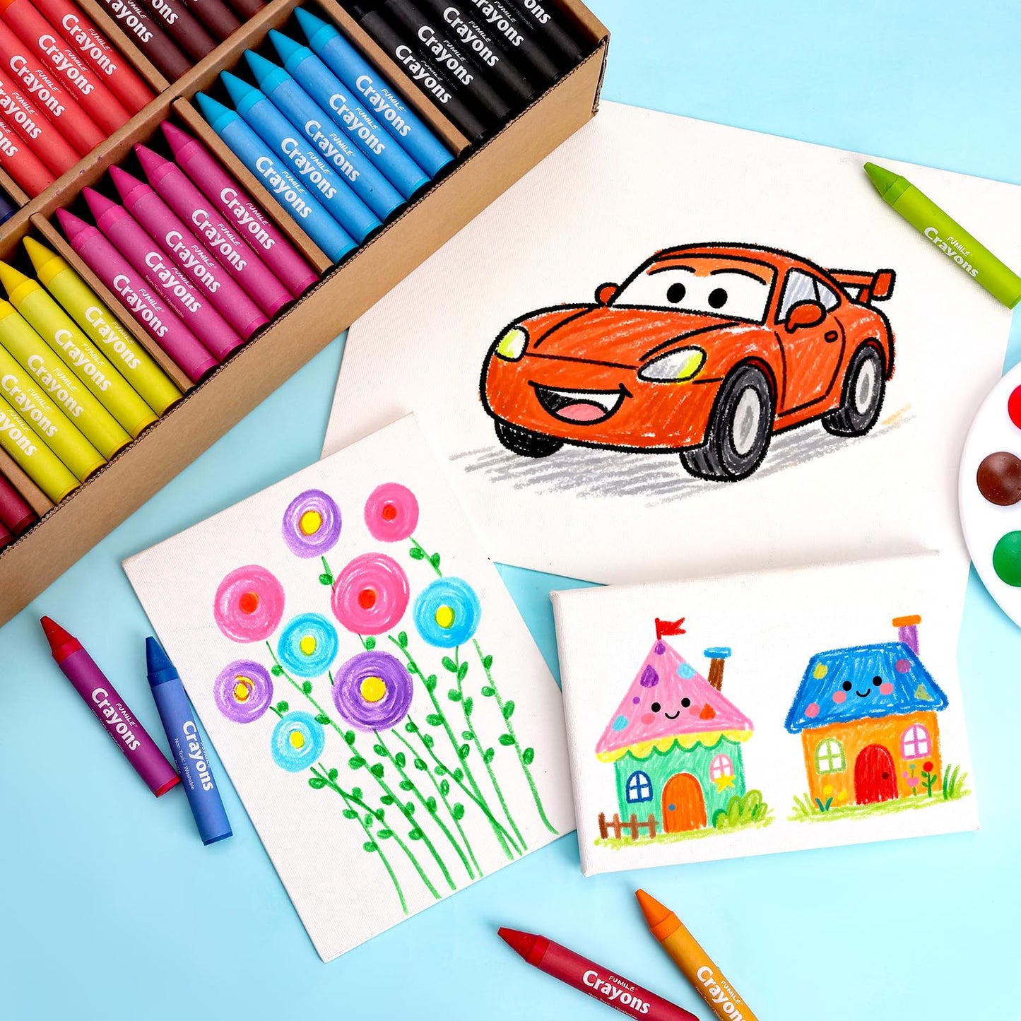 FUMILE 300-Pack Jumbo Crayons for Toddlers – Washable, Unbreakable, 10 Bright Colors