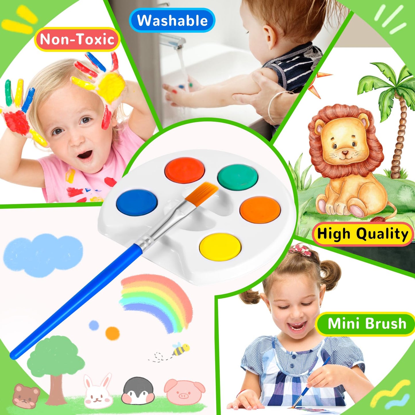 FUMILE Mini Watercolor Paint Set for Kids – 18-Pack, 5-Color Blocks