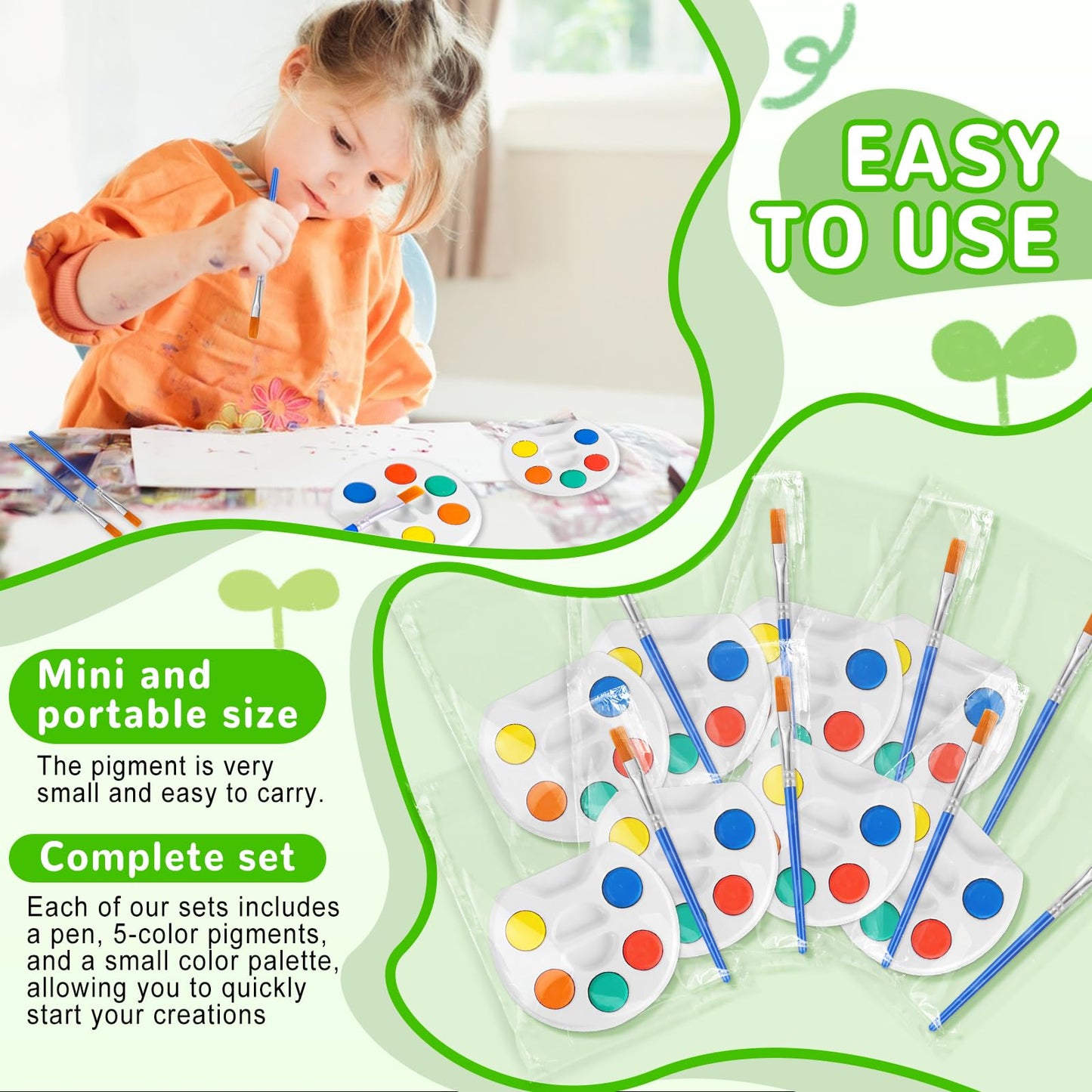 FUMILE Mini Watercolor Paint Set for Kids – 18-Pack, 5-Color Blocks