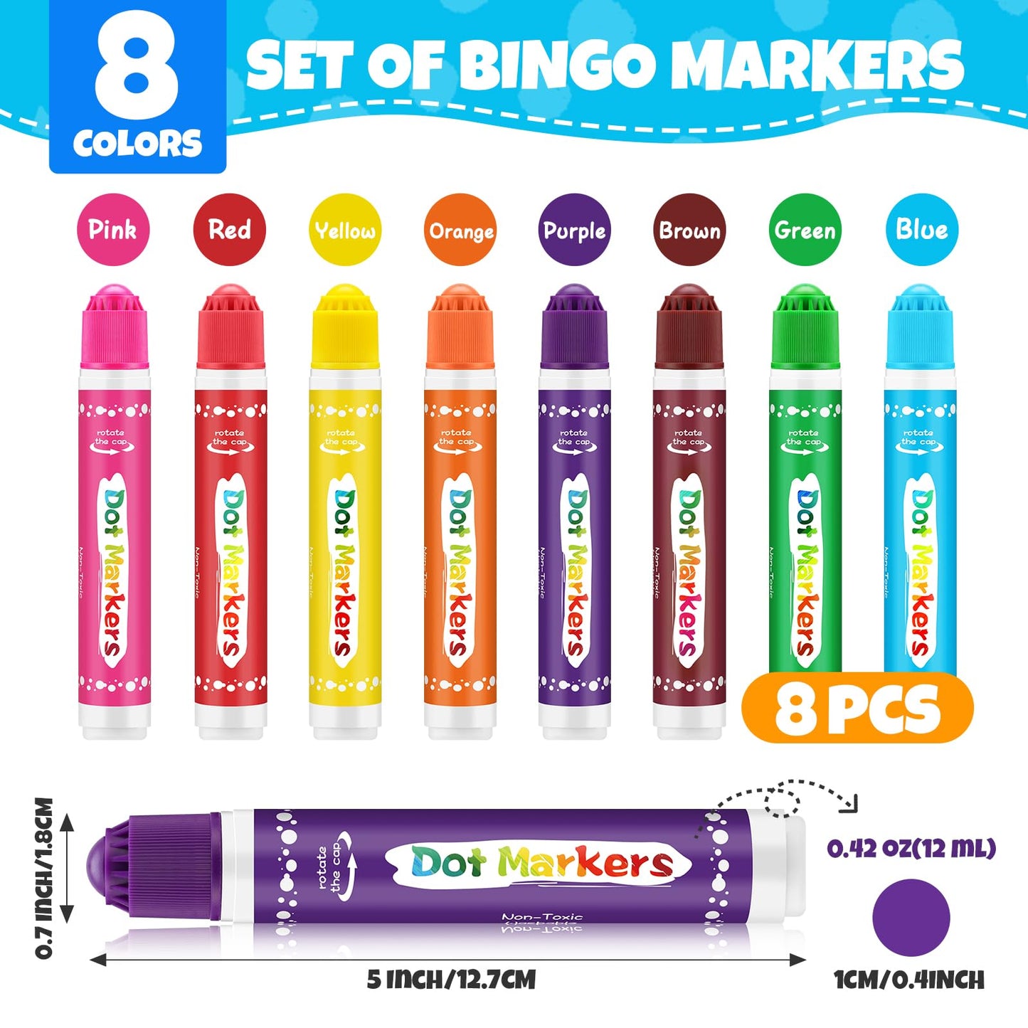 FUMILE Dot Markers for Toddlers – 8-Pack Non-Toxic Washable Bingo Dots