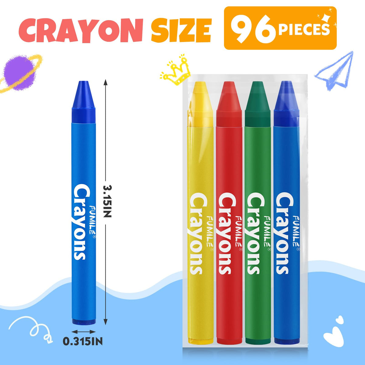 FUMILE 96-Count Crayons: 24 Bulk Packs, 4-Color Mini Crayons, Non-Toxic for Kids