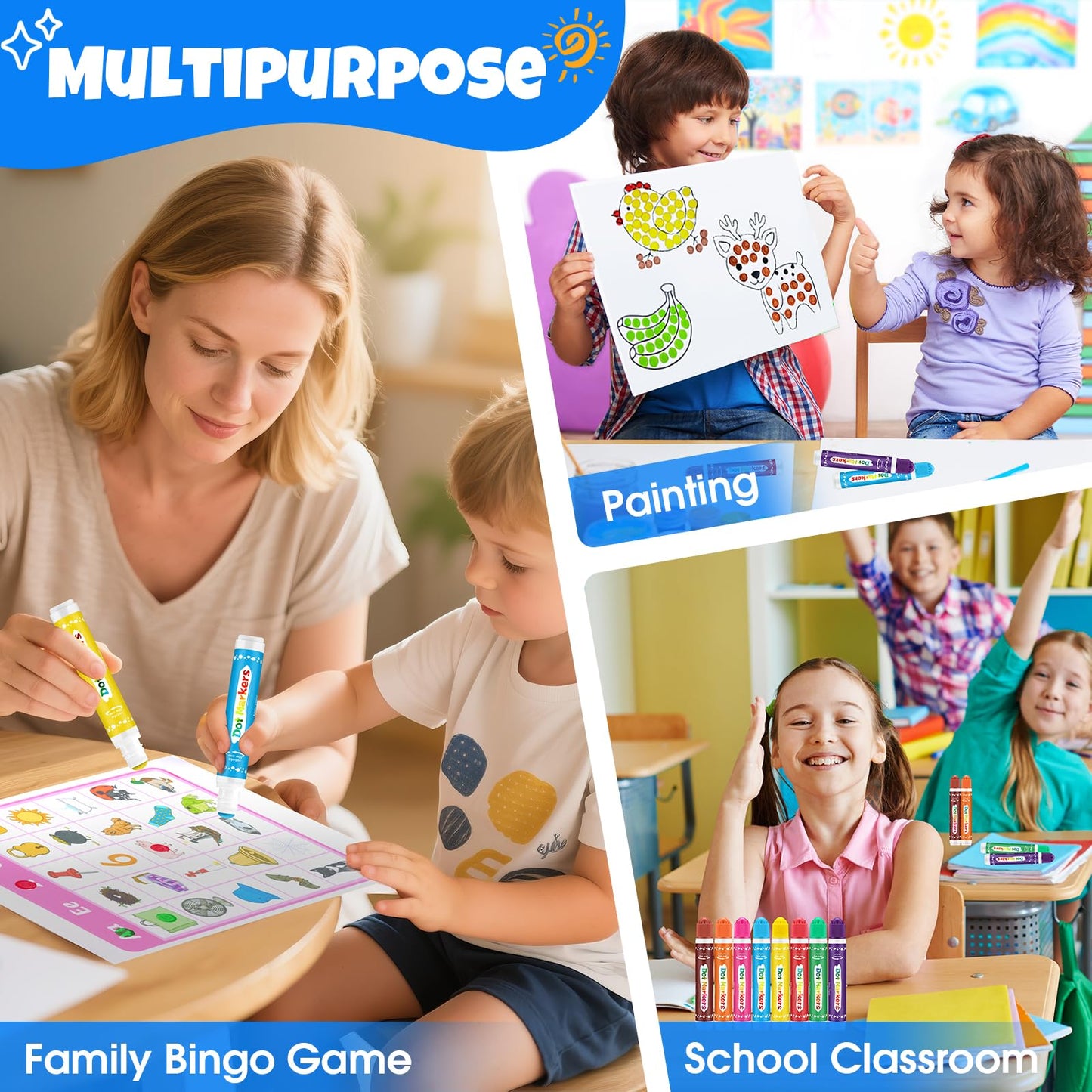 FUMILE 120 Pcs Dot Markers Bulk – 8-Color Bingo Daubers for Toddlers, Washable Art Supplies