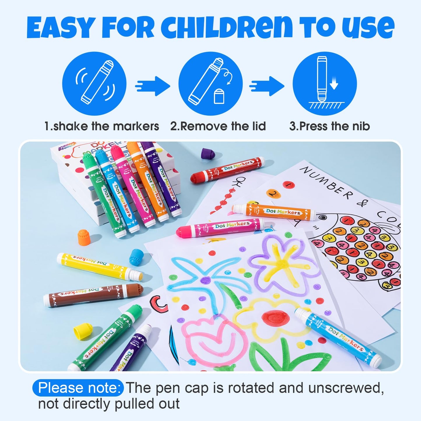 FUMILE 120 Pcs Dot Markers Bulk – 8-Color Bingo Daubers for Toddlers, Washable Art Supplies