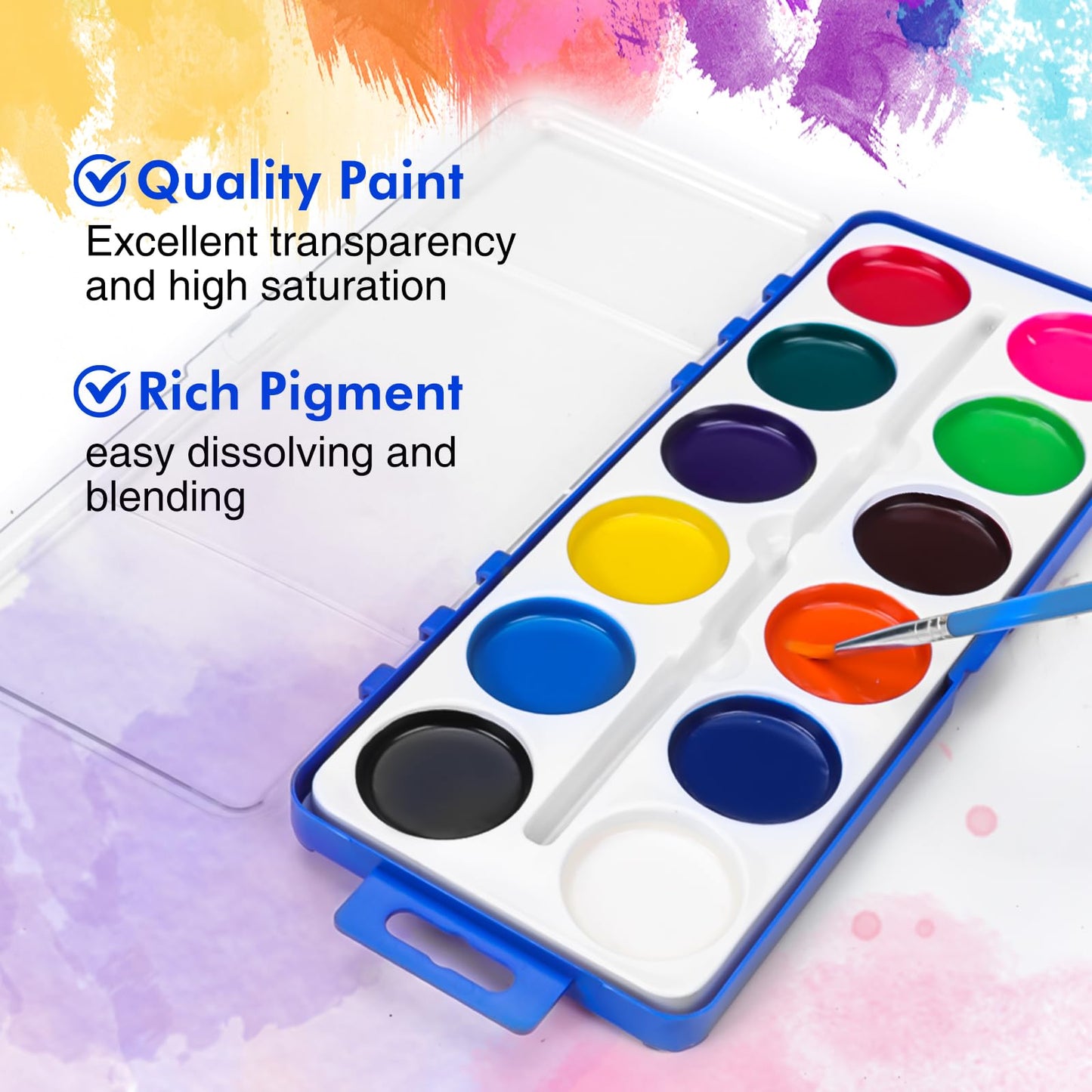 FUMILE 18-Pack Watercolor Paint Set for Kids – 12 Colors with Brush