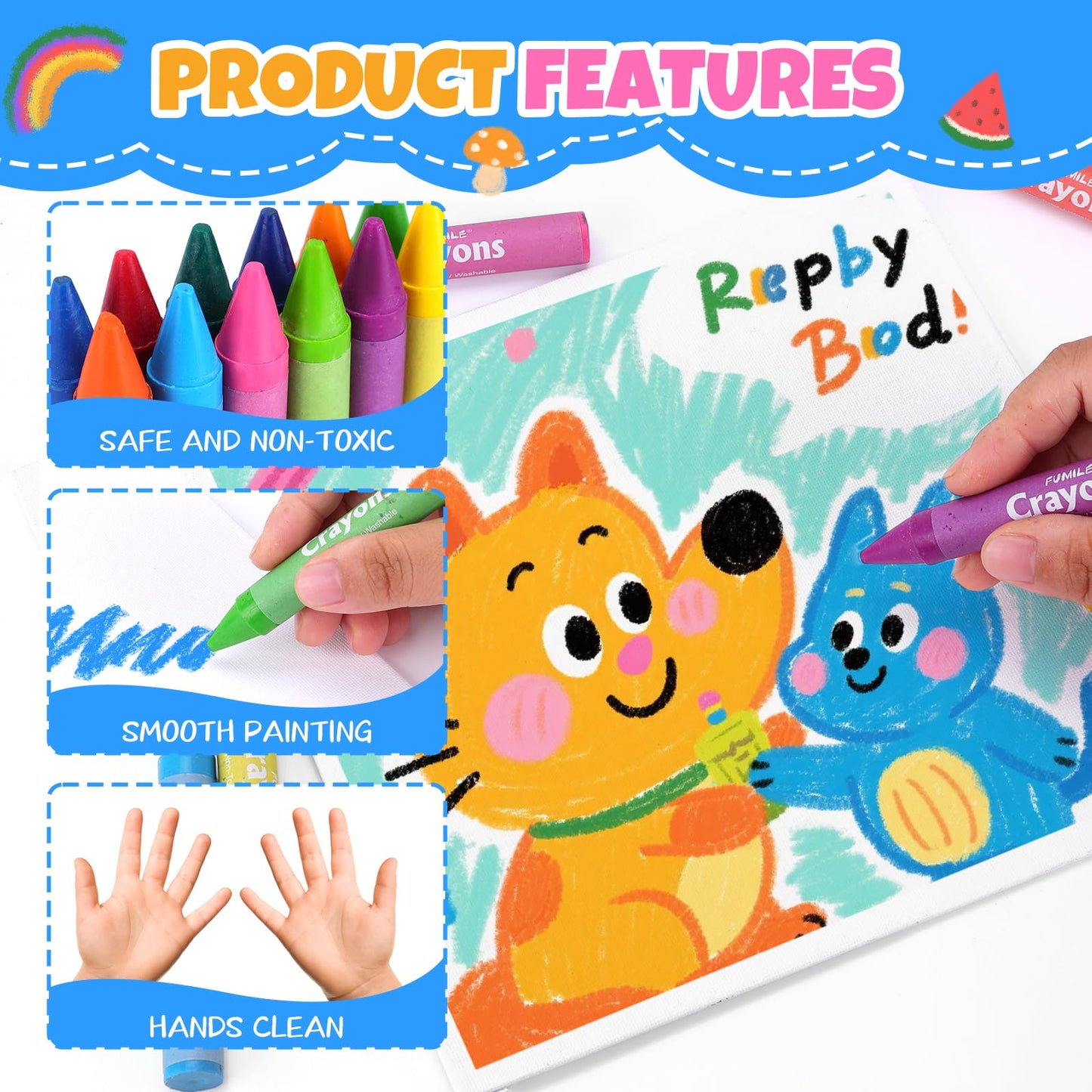 FUMILE 300-Pack Jumbo Crayons for Toddlers – Washable, Unbreakable, 10 Bright Colors