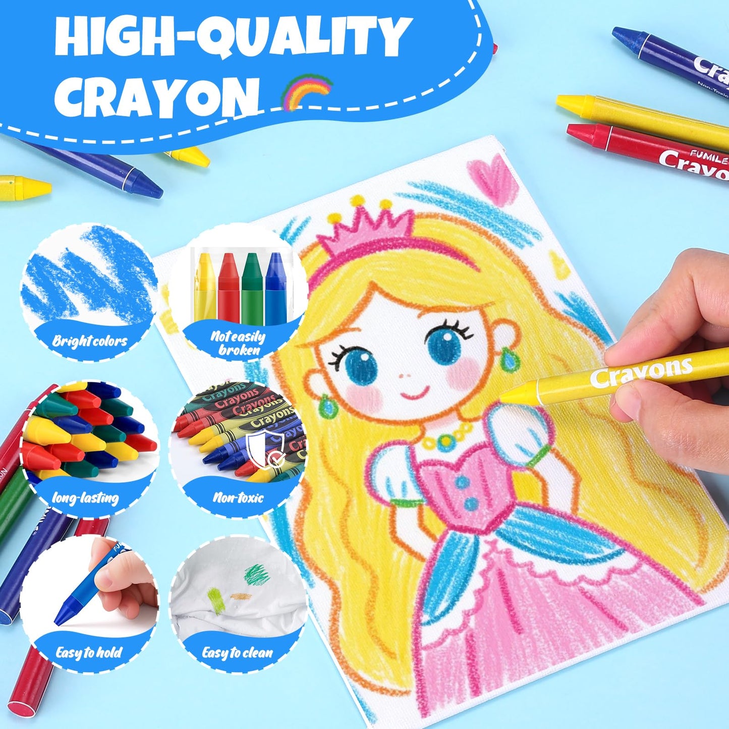 FUMILE 96-Count Crayons: 24 Bulk Packs, 4-Color Mini Crayons, Non-Toxic for Kids