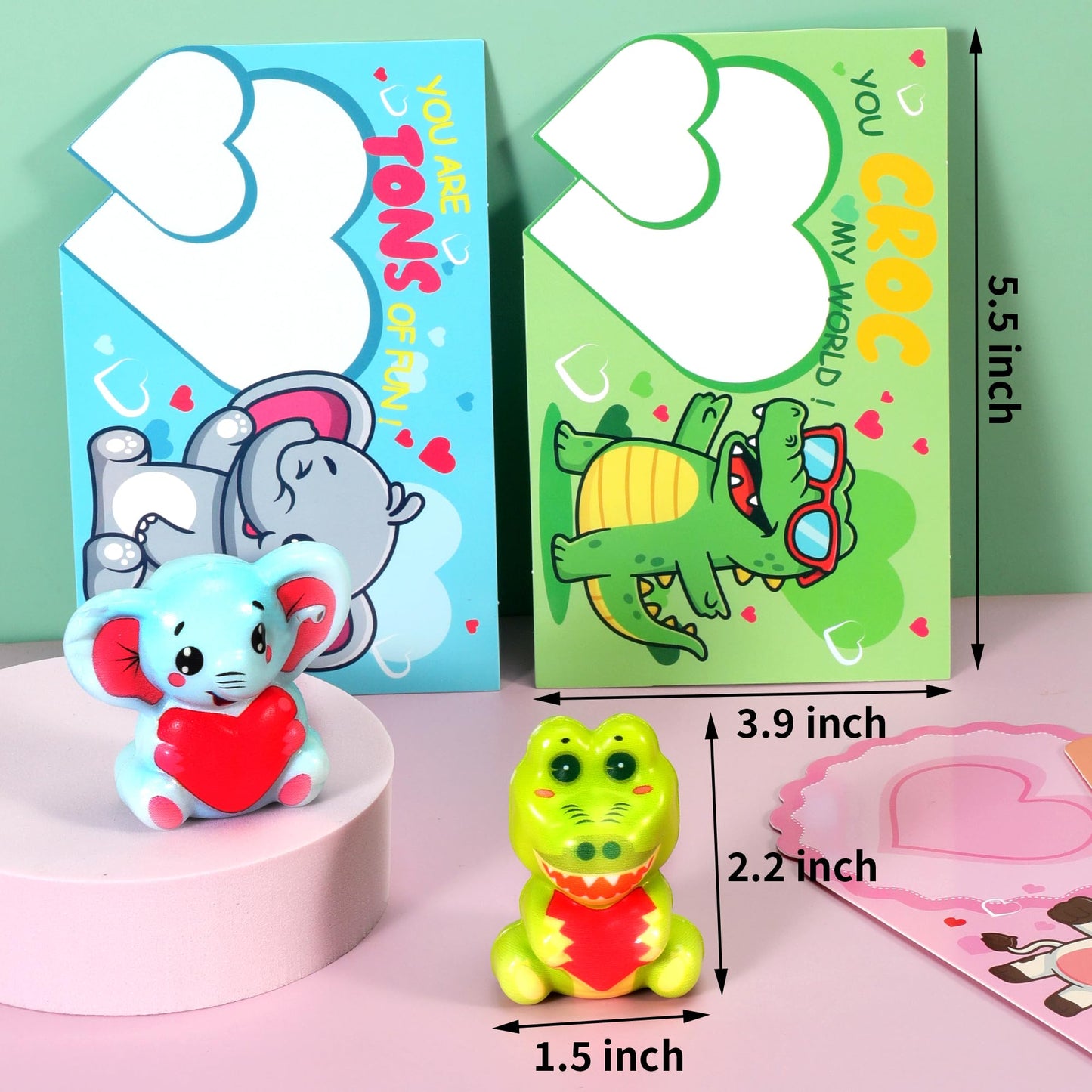 Fumogym 24Pcs Animal Heart Squishy Toys – Valentine Cards & Classroom Favors