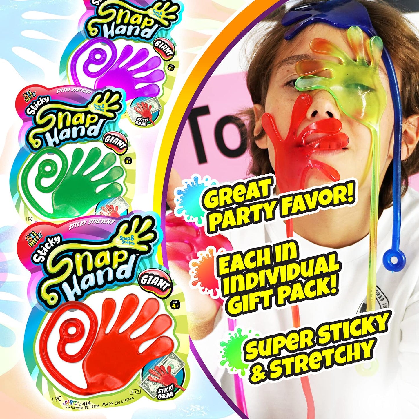 Fun a Ton Giant Snap Hands – 8-Pack Jumbo Sticky Hands for Kids | Party Favors & Prizes