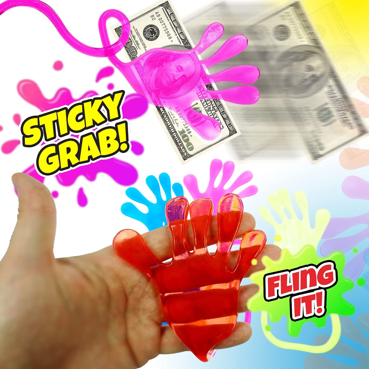 Fun a Ton Giant Snap Hands – 4 Pack Jumbo Sticky Hands Toy for Kids, Party Favors & Prizes