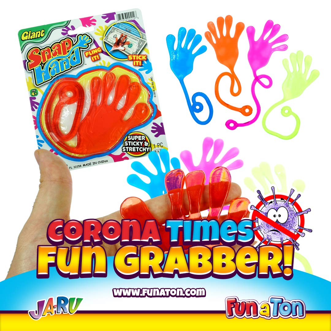 Fun a Ton Giant Snap Hands – 4 Pack Jumbo Sticky Hands Toy for Kids, Party Favors & Prizes