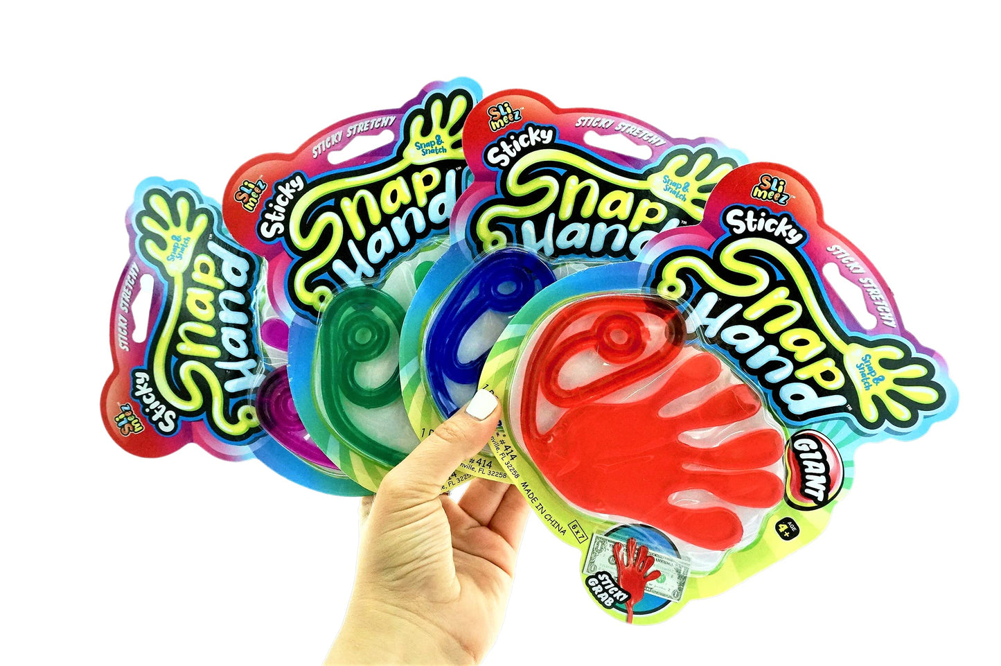 Fun a Ton Giant Snap Hands – 4 Pack Jumbo Sticky Hands Toy for Kids, Party Favors & Prizes