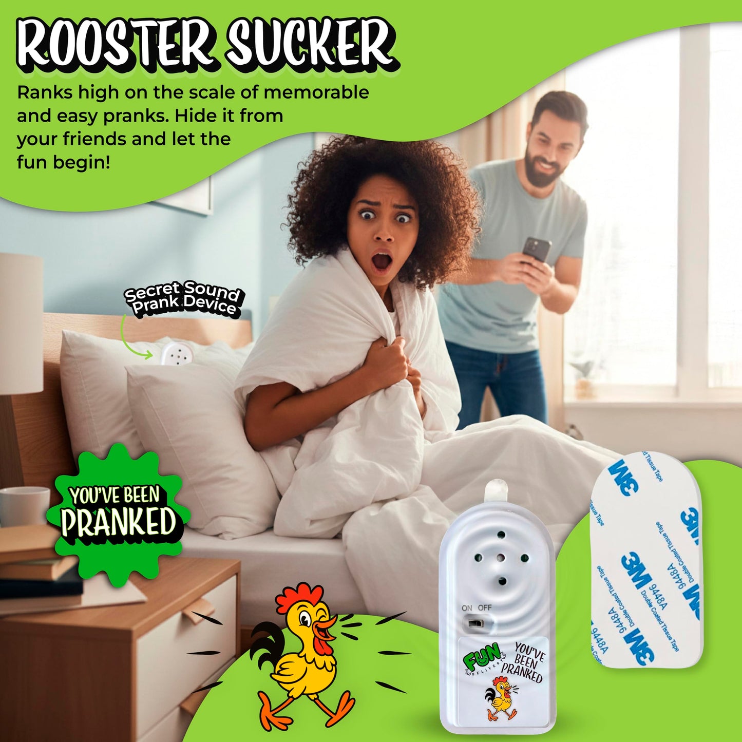 FUN delivery Rooster Sucker – Hidden Crow Prank Device with Random Intervals