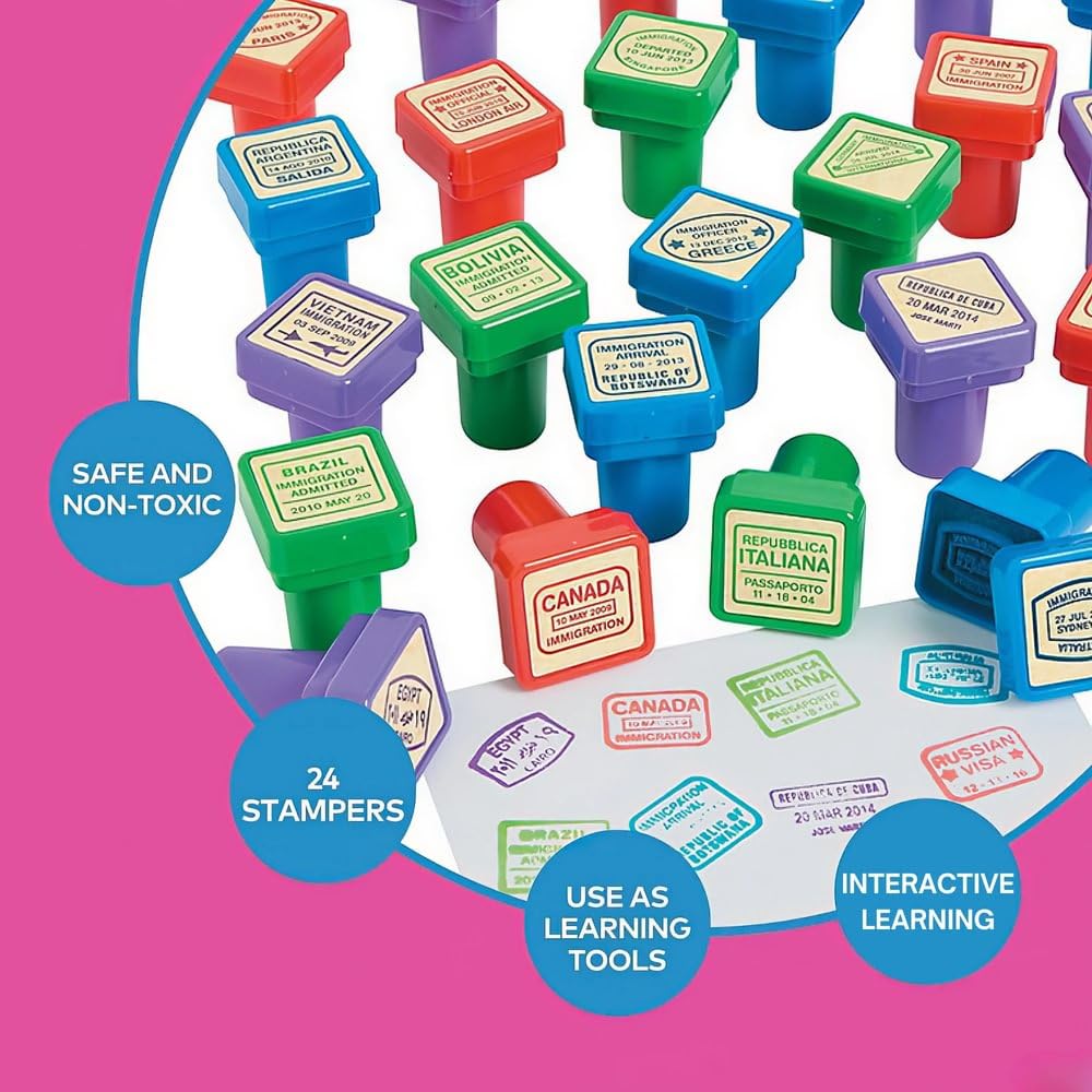 Passport Stampers - 24-Piece Geography Learning Set | Fun Express
