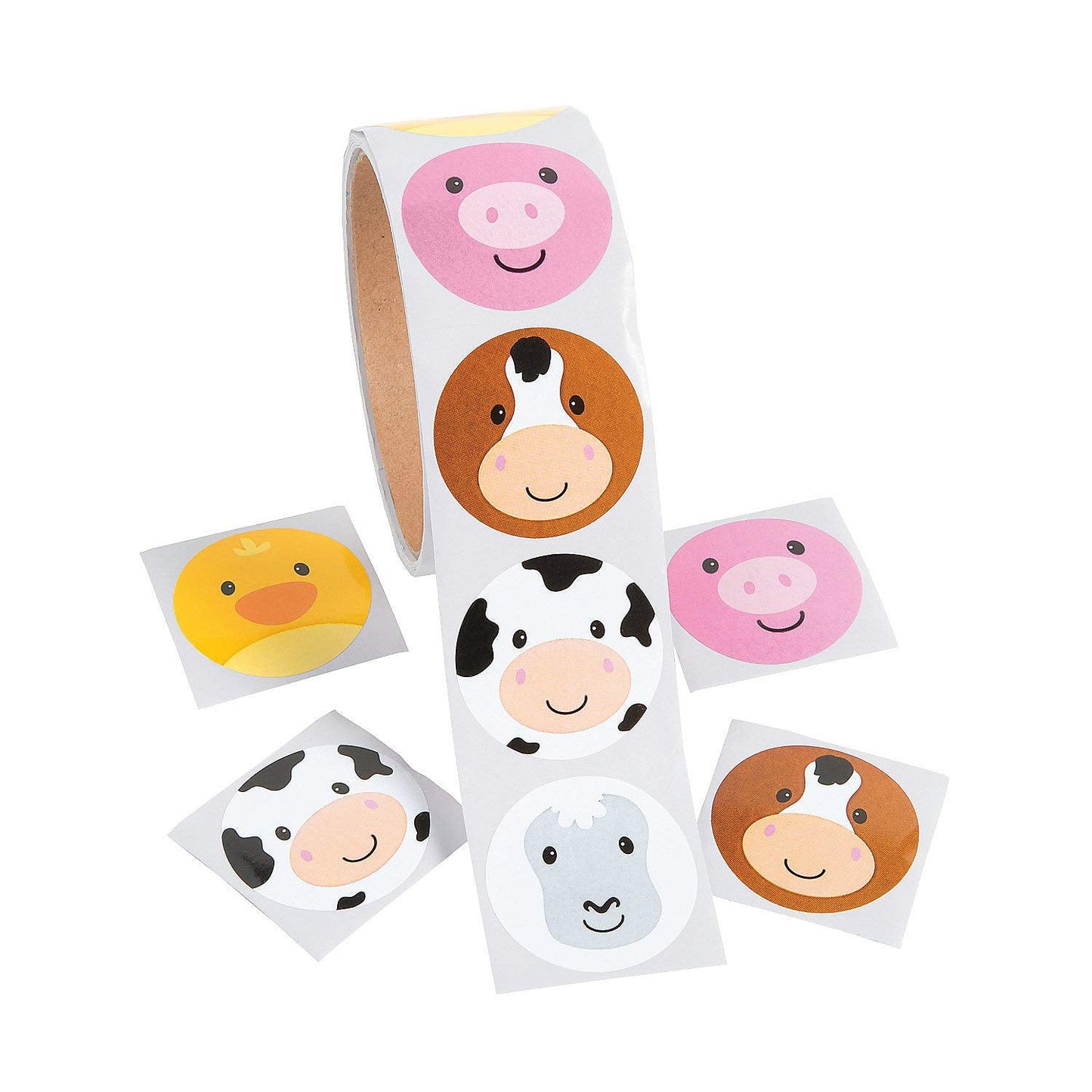 Fun Express Face Farm Animal Stickers Roll – 100 Cute Pastel Designs for Classrooms & Parties