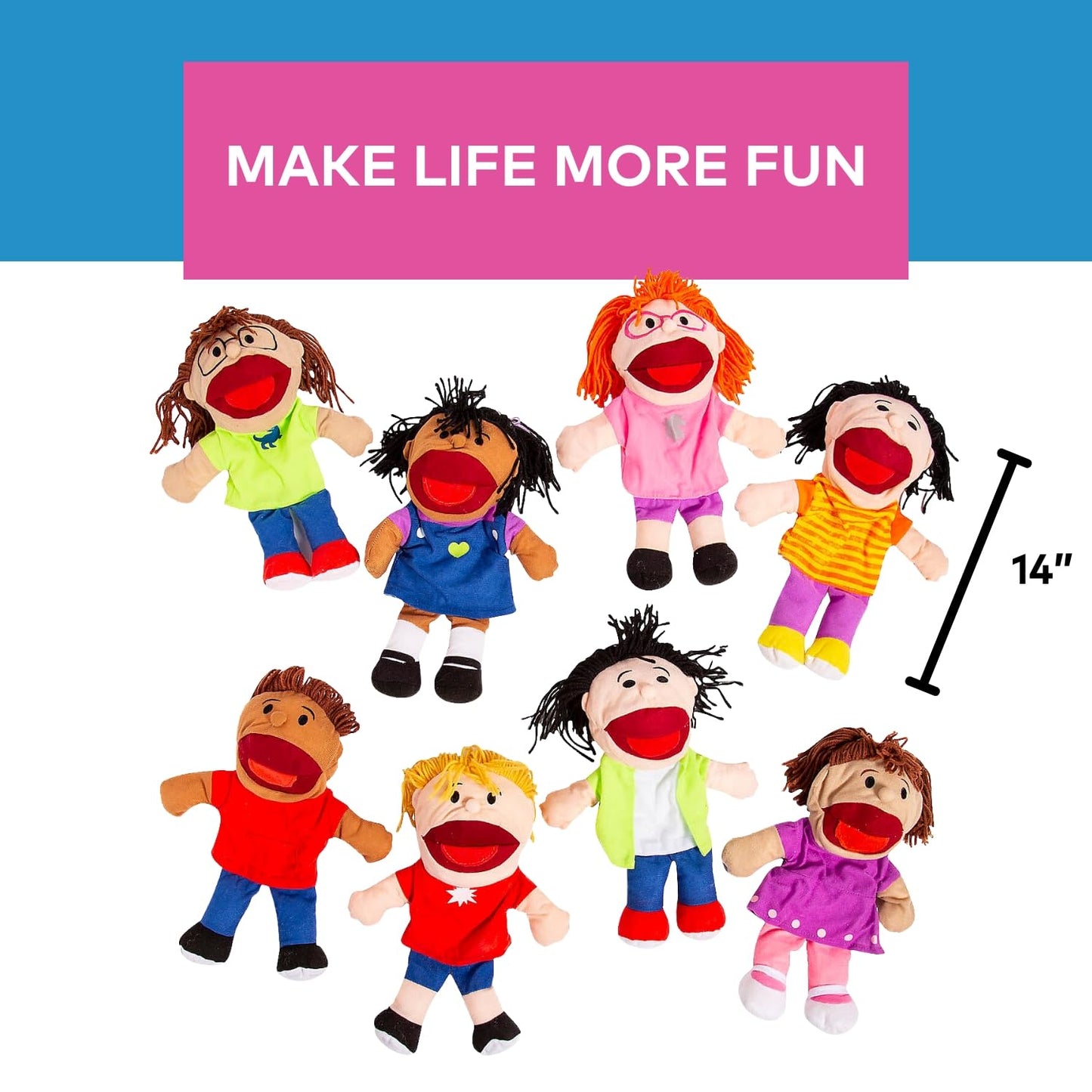 Fun Express Hand Puppets for Kids — Multicultural 8-Puppet Set with Movable Mouths