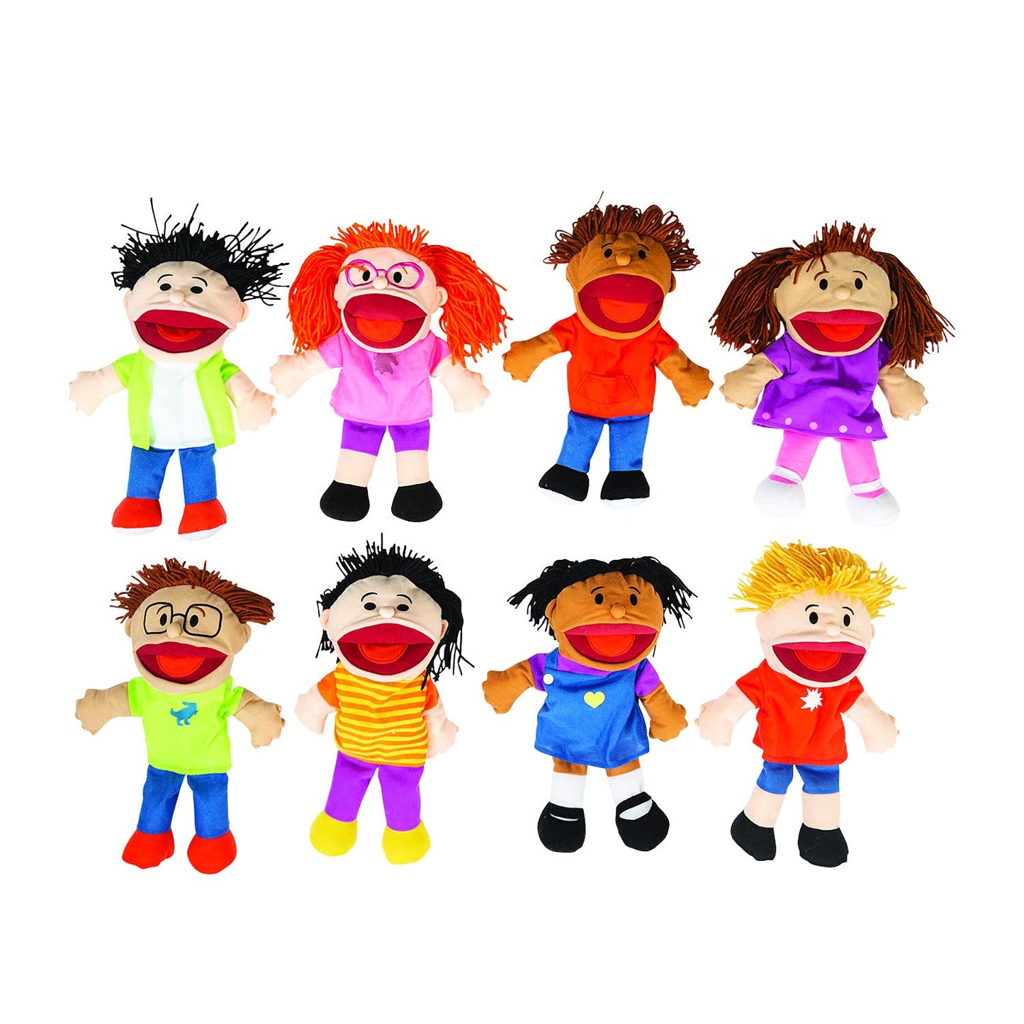 Fun Express Hand Puppets for Kids — Multicultural 8-Puppet Set with Movable Mouths