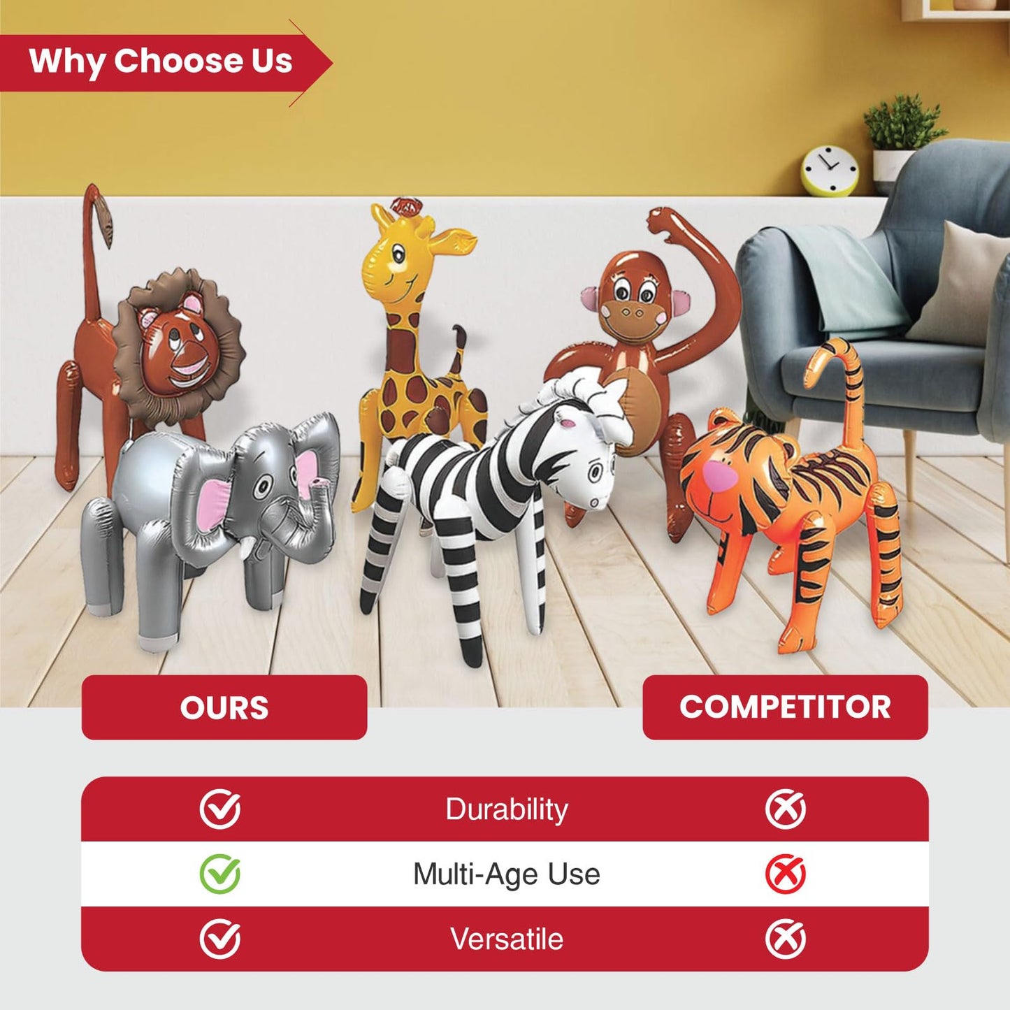 Fun Express Inflatable Safari Animals – 12 Zoo Party Inflatables, Premium Vinyl (Indoor/Outdoor)