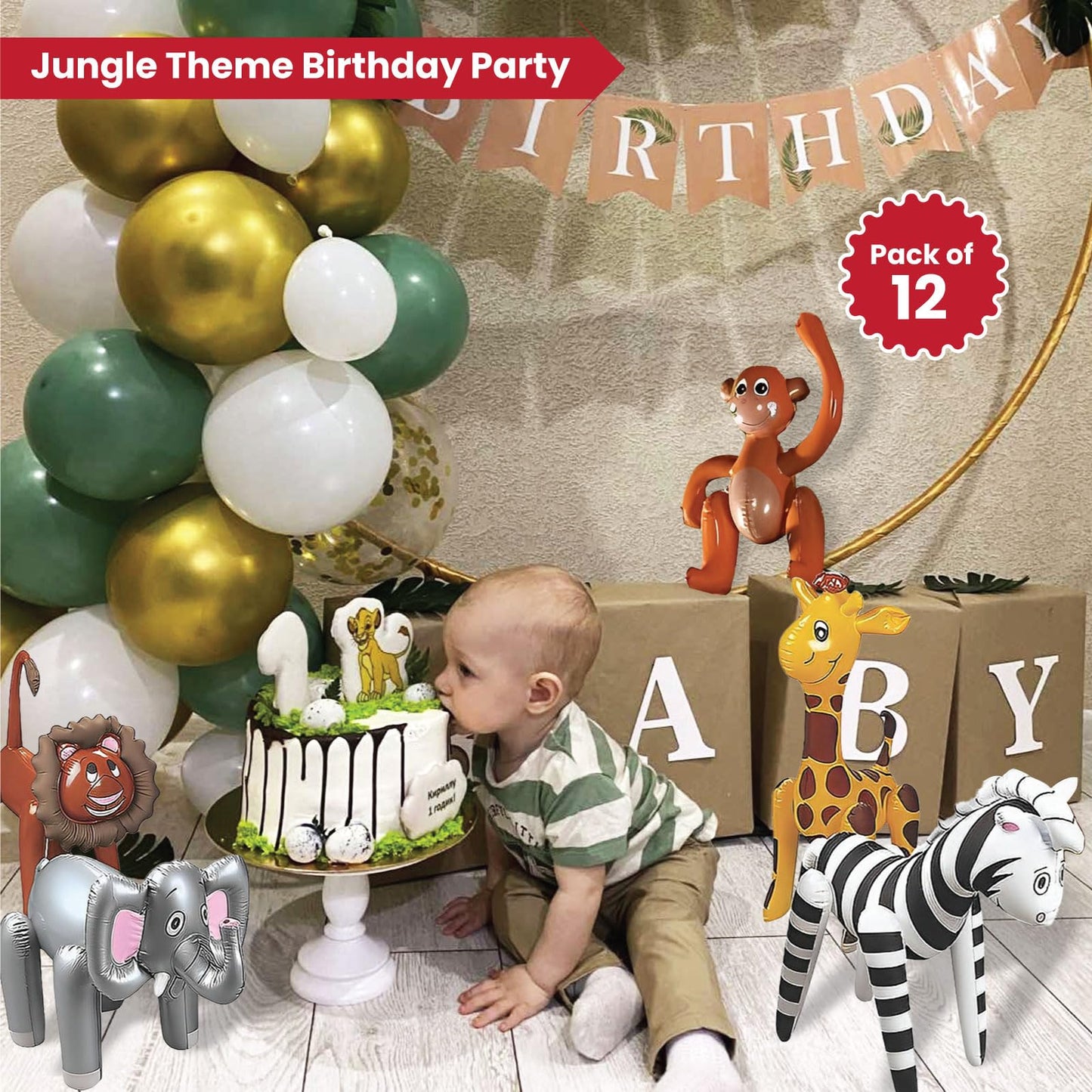 Fun Express Inflatable Safari Animals – 12 Zoo Party Inflatables, Premium Vinyl (Indoor/Outdoor)