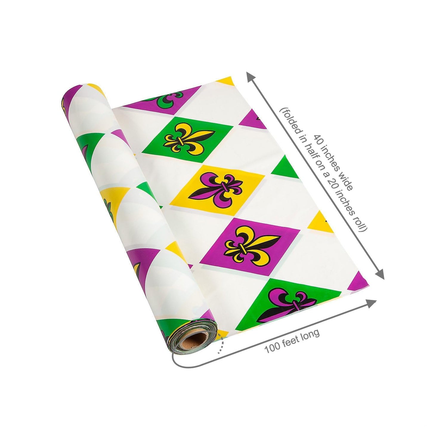 Fun Express Mardi Gras Tablecloth Roll - 40" x 100 ft | Disposable Party Table Cover