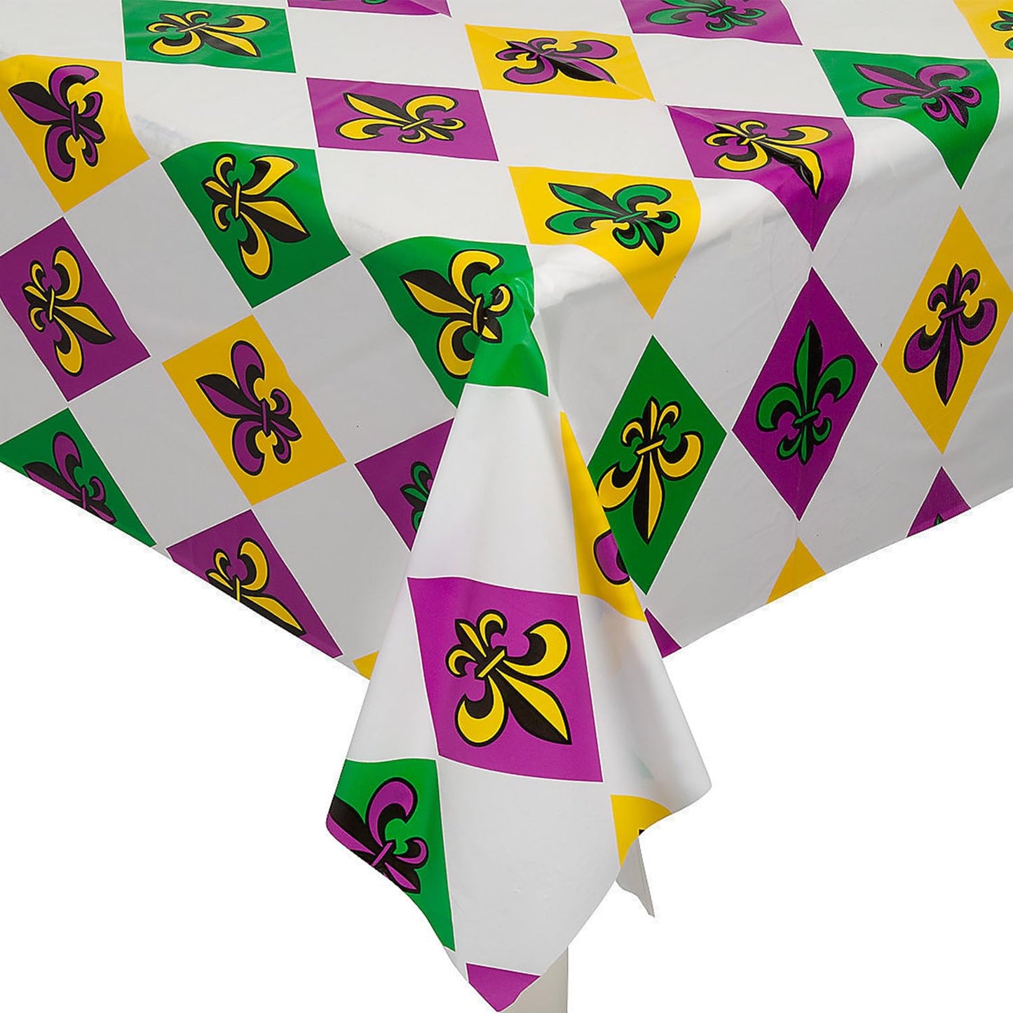 Fun Express Mardi Gras Tablecloth Roll - 40" x 100 ft | Disposable Party Table Cover