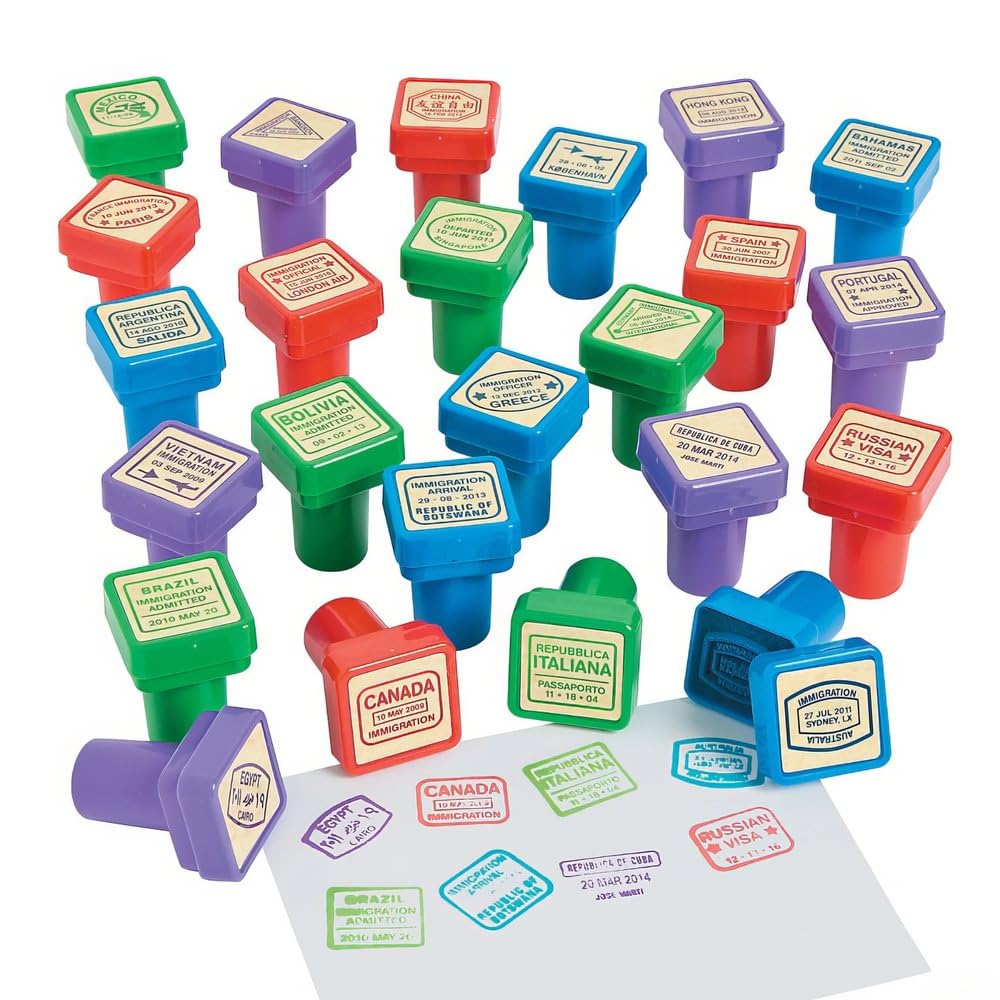 Passport Stampers - 24-Piece Geography Learning Set | Fun Express